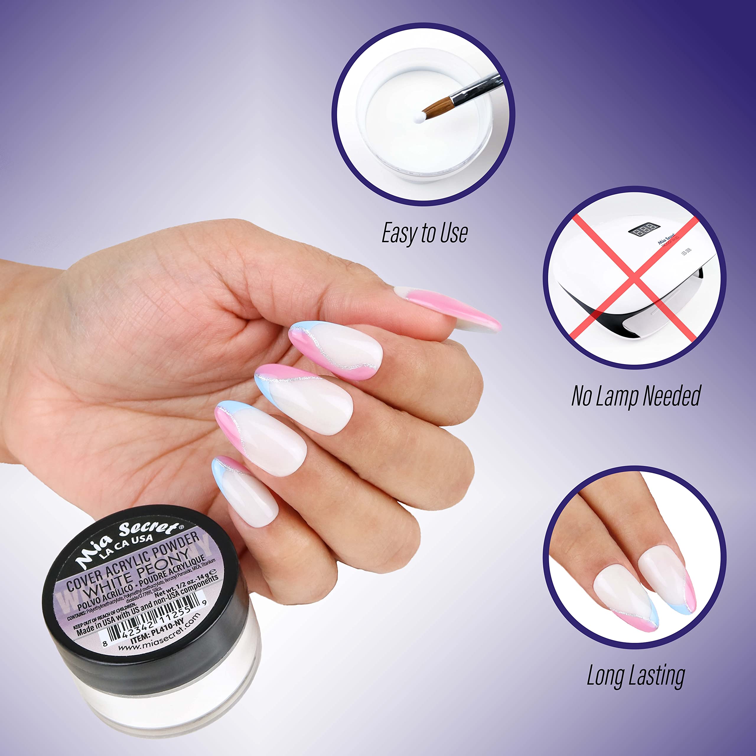 Mia Secret Cover White Peony Acrylic Powder – 4 oz | Self-Leveling, High-Adhesion for Nail Extensions