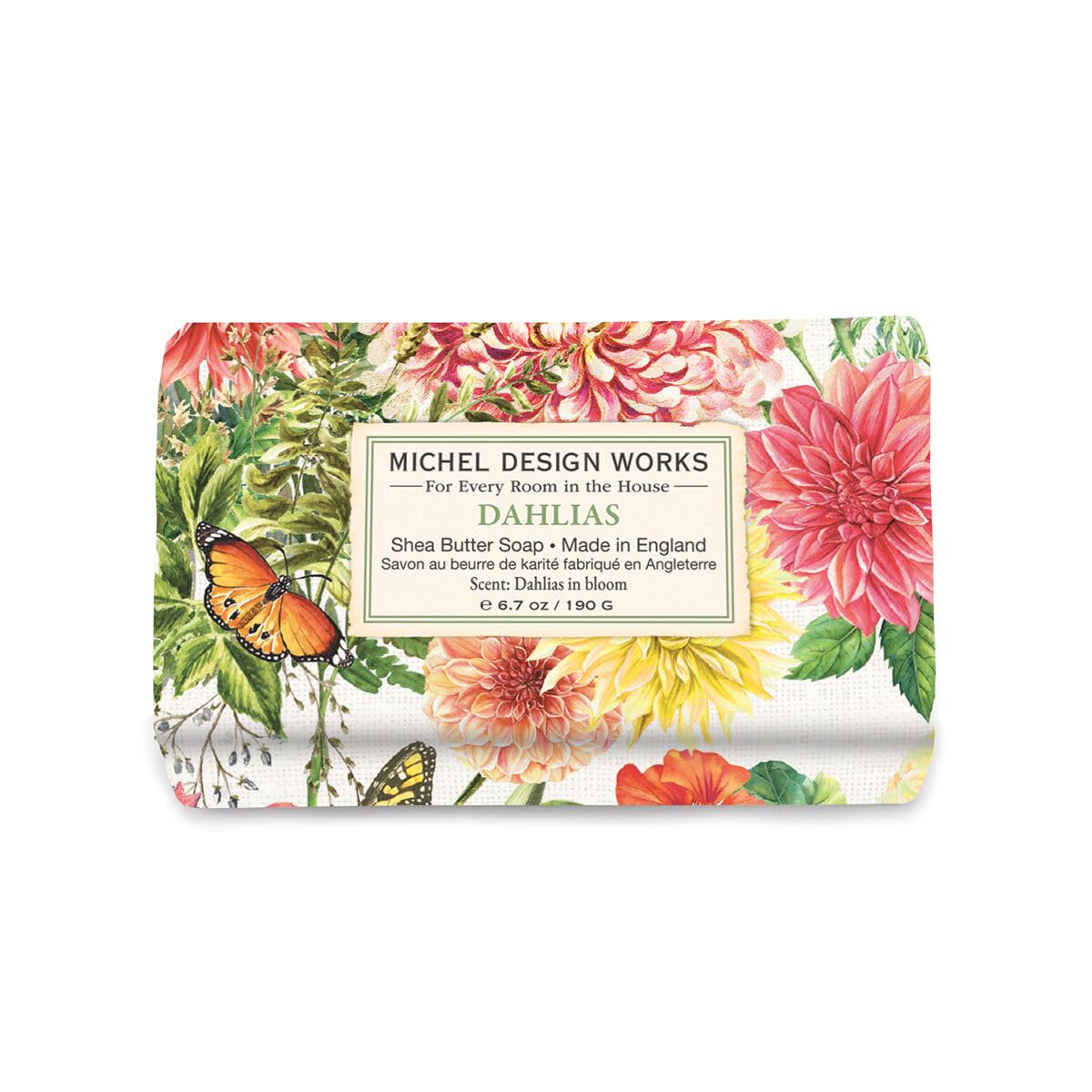 Michel Design Works Dahlias Soap Bar – Medium, Triple-Milled with Shea Butter, 6.7 oz