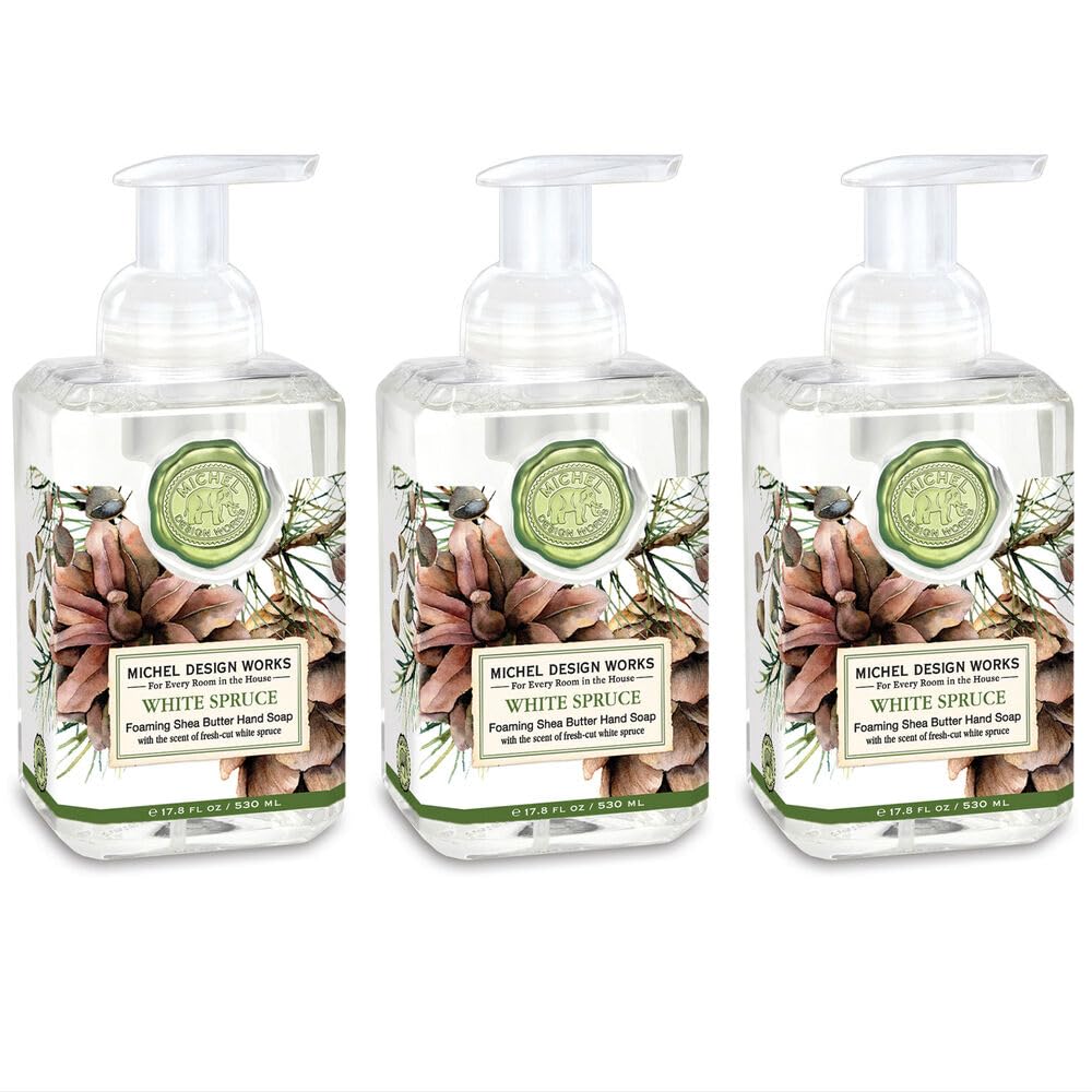 Michel Design Works Foaming Hand Soap, White Spruce – 17.8 oz x3, Pump Dispenser