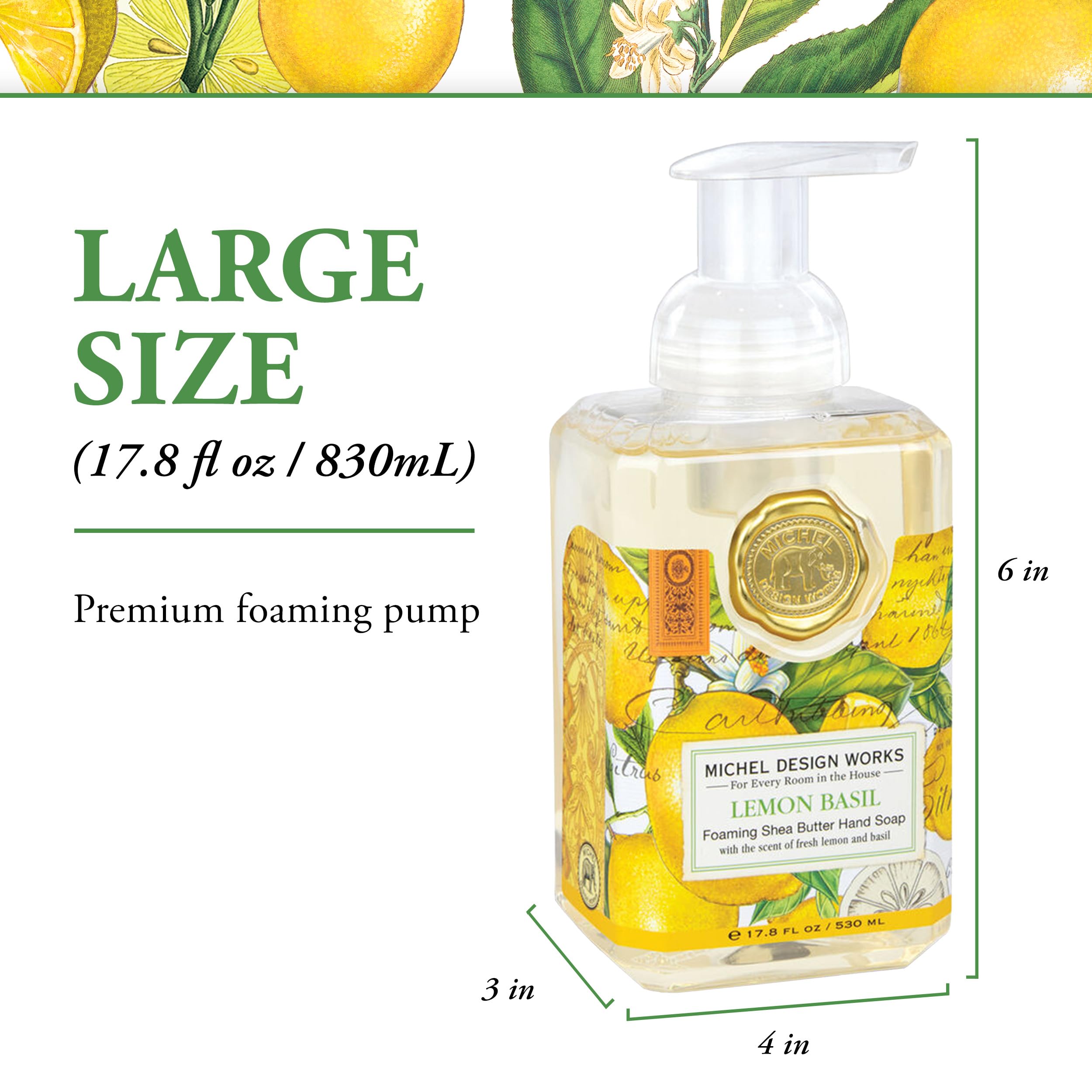 Michel Design Works Lemon Basil Foaming Hand Soap – 3 Pack (17.8 fl oz each)