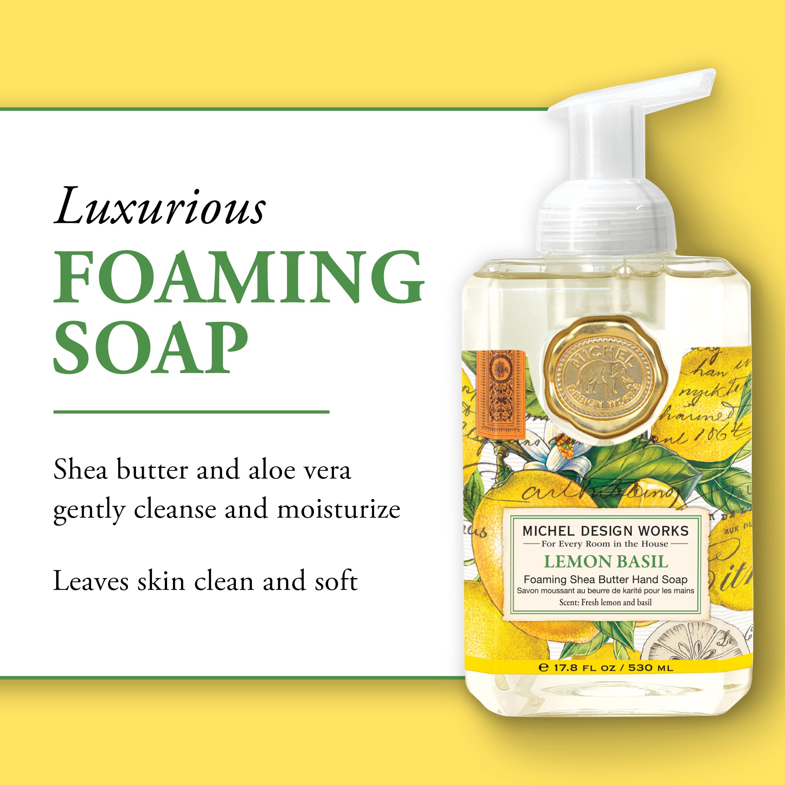 Michel Design Works Lemon Basil Foaming Hand Soap – 3 Pack (17.8 fl oz each)