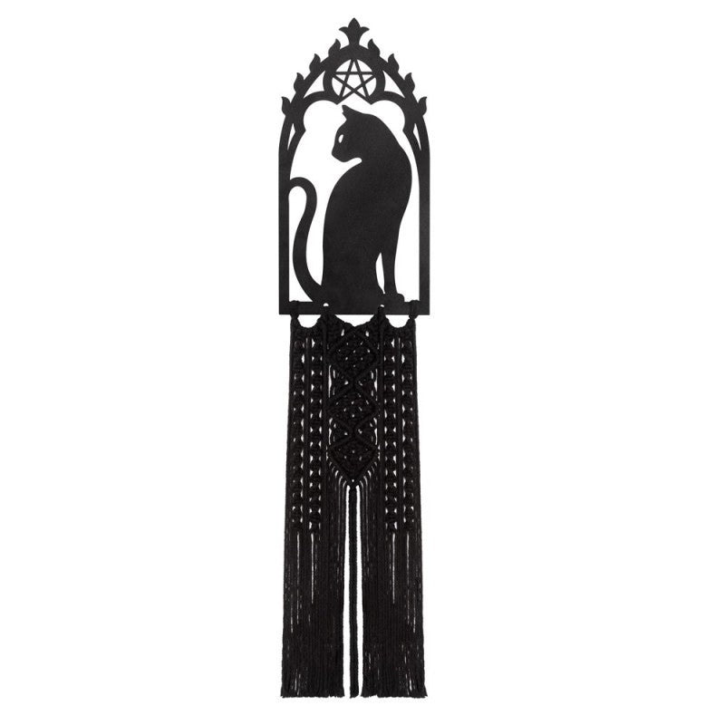Black Cat Wall Hanging Gothic Macrame Decor