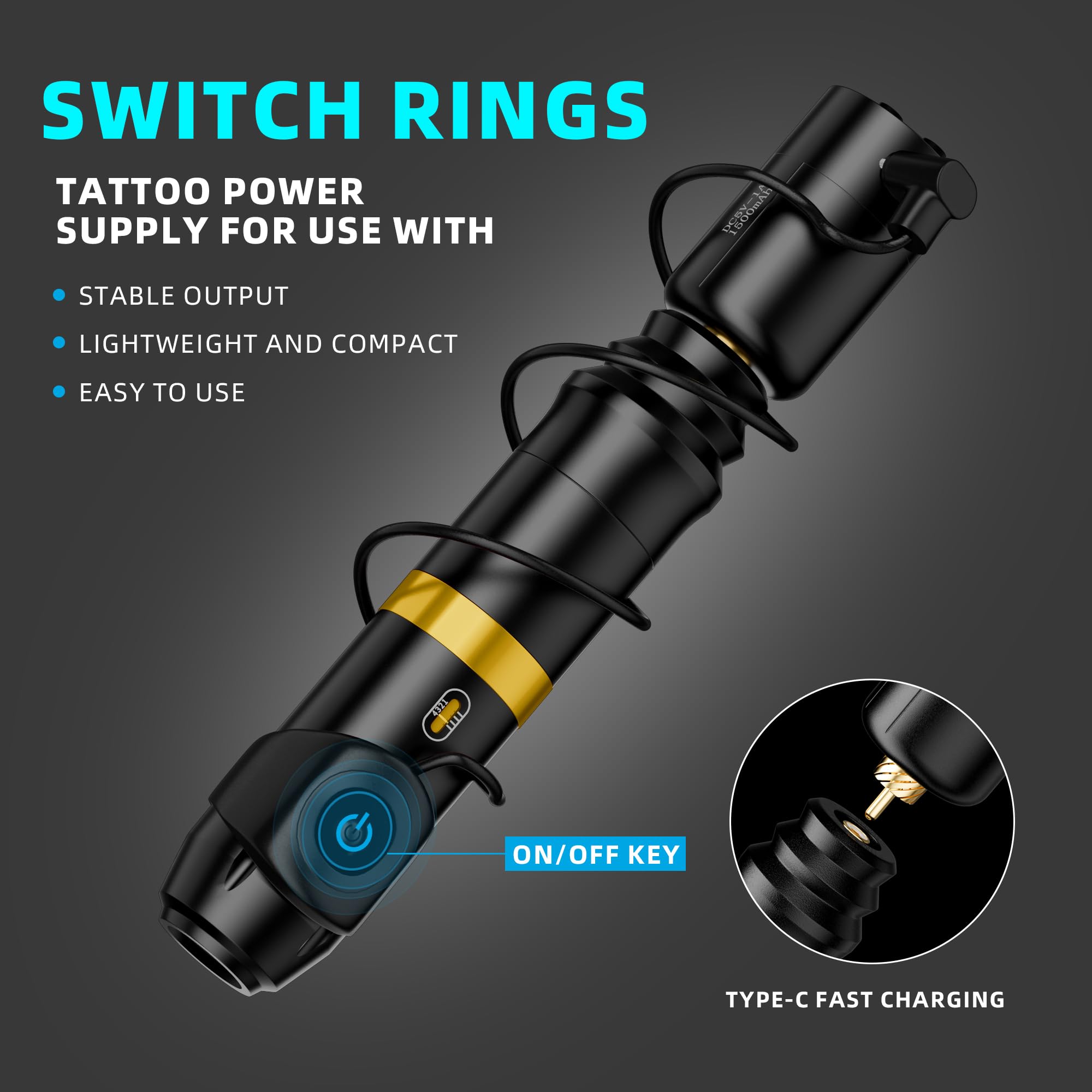 MIHERT Tattoo Gun Kit – Wireless Rotary Machine, 1500mAh Battery, 7 Inks, 20 Cartridges (Golden)