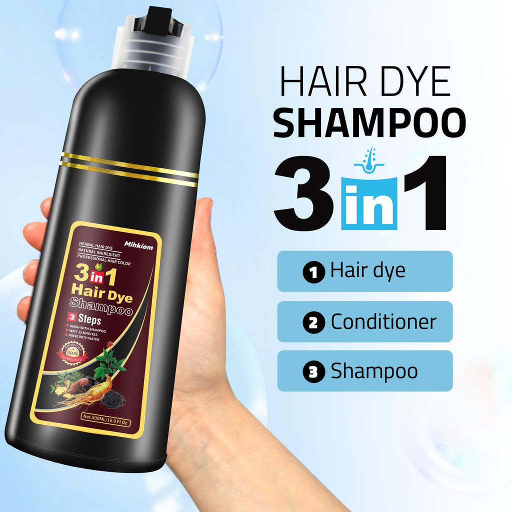 Mihkiom Hair Dye Shampoo 3-in-1 for Women & Men – Wine Red Color, Natural Plant Formula, 20-Minute Refresh