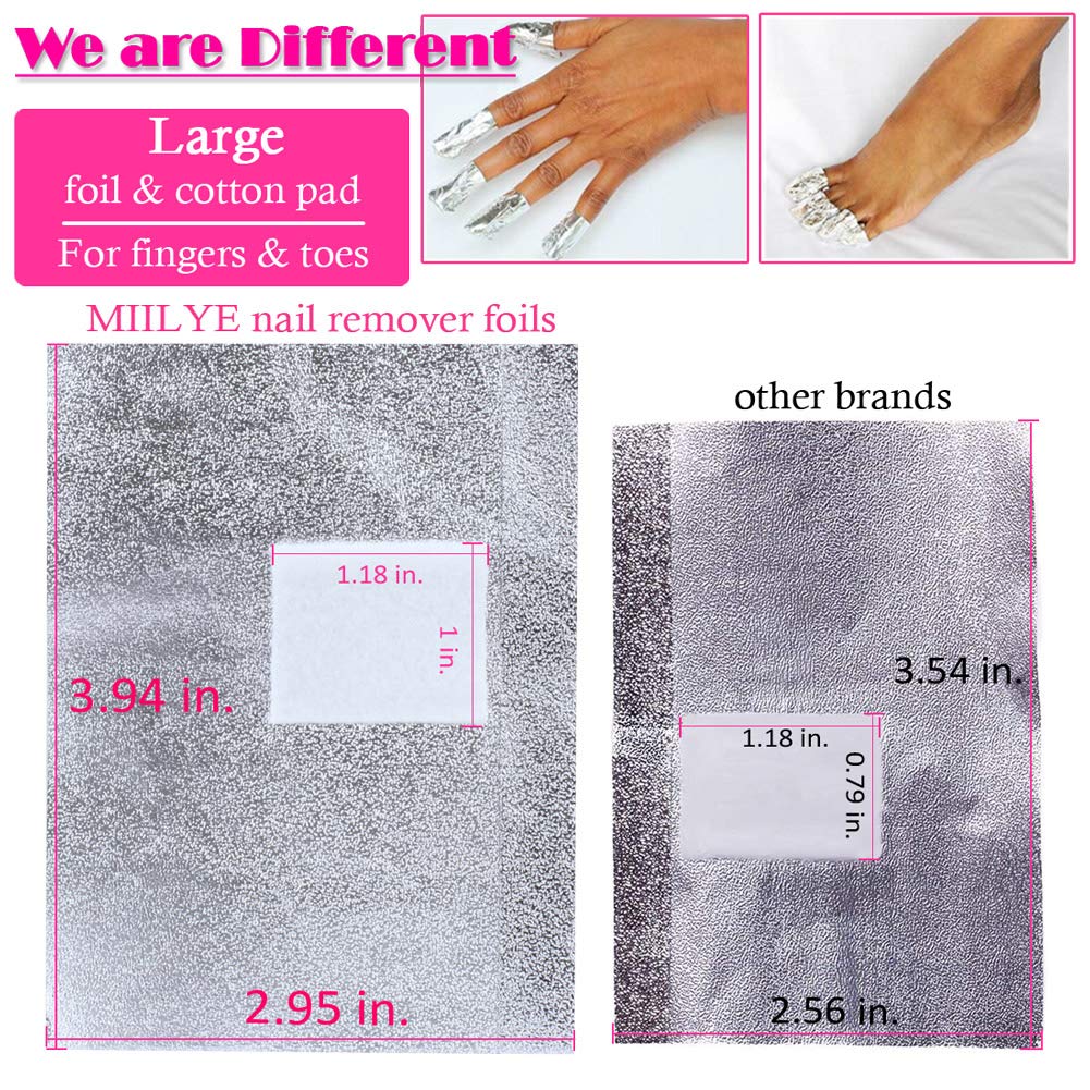 MIILYE Nail Polish Remover Foil Wraps with Pre-attached Lint-Free Pad (300 Wraps)