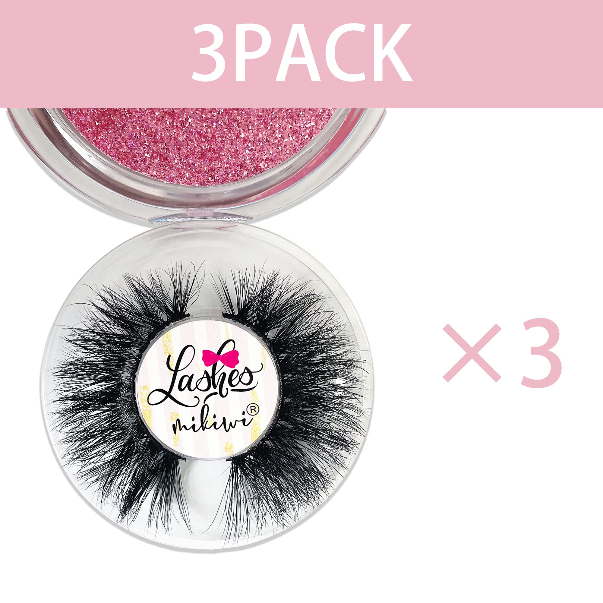 Mikiwi D327-3 Mink Lashes – 3 Pairs, 22mm 3D Fluffy Full-Strip, Cruelty-Free Handmade Lashes