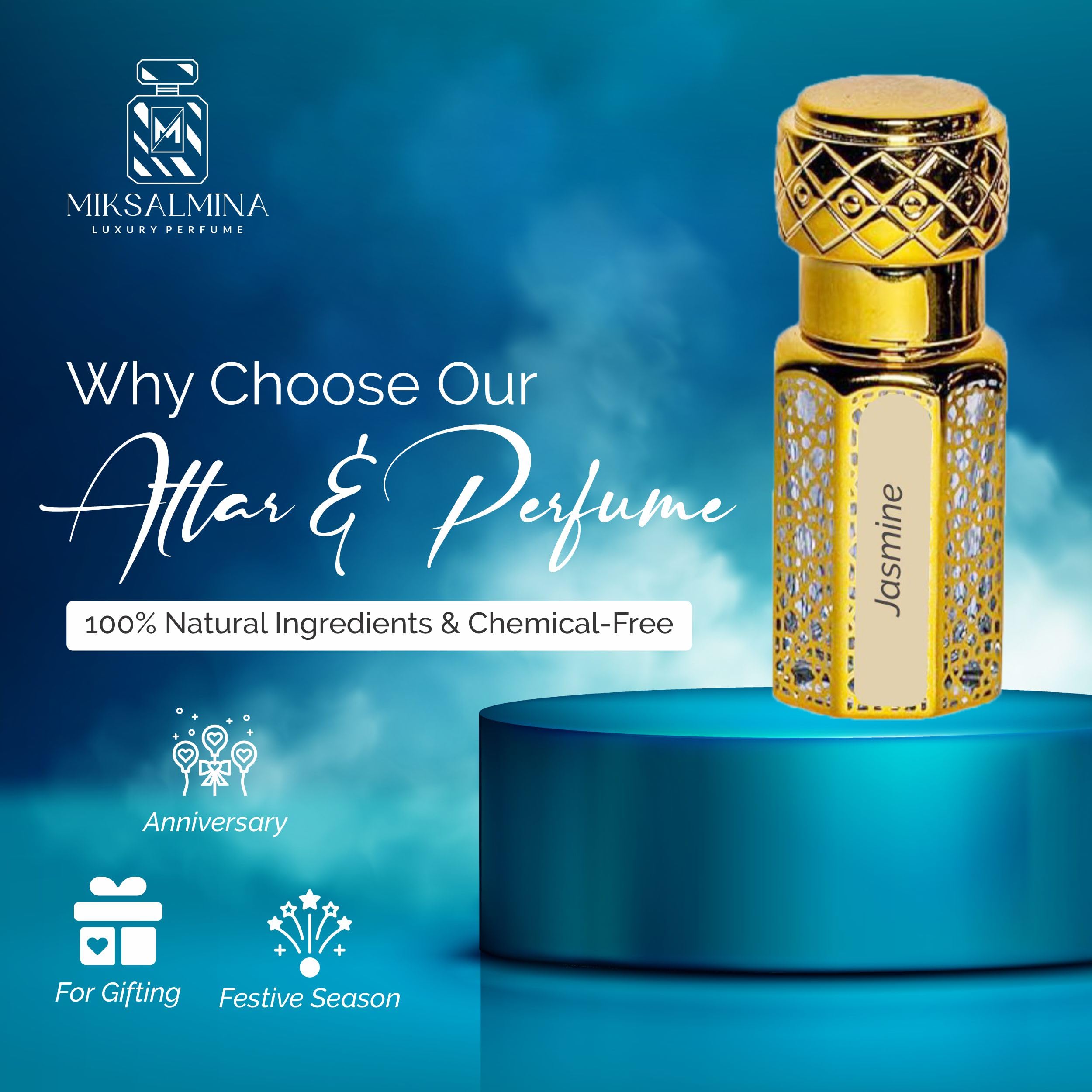 MIKSALMINA Jasmine Attar Roll-On – Non-Alcoholic 6ml Unisex Perfume