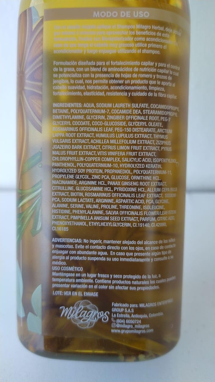 Milagros Herbal Shampoo & Biorepolarizer | Hair Strength, Shine & Renewal | Colombia