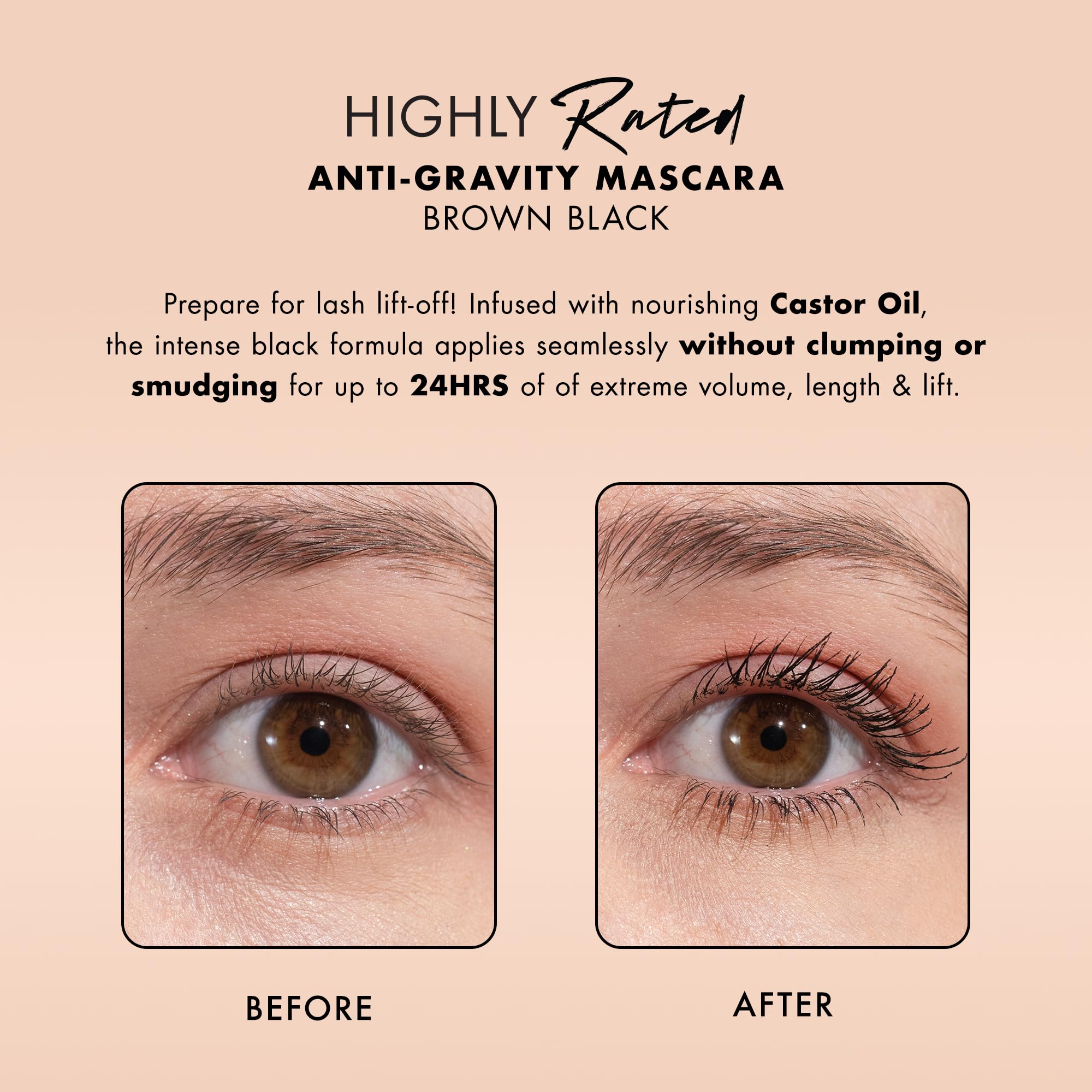 Milani Mascara Volume & Length – Anti-Gravity Brown Black with Castor Oil & Hourglass Wand