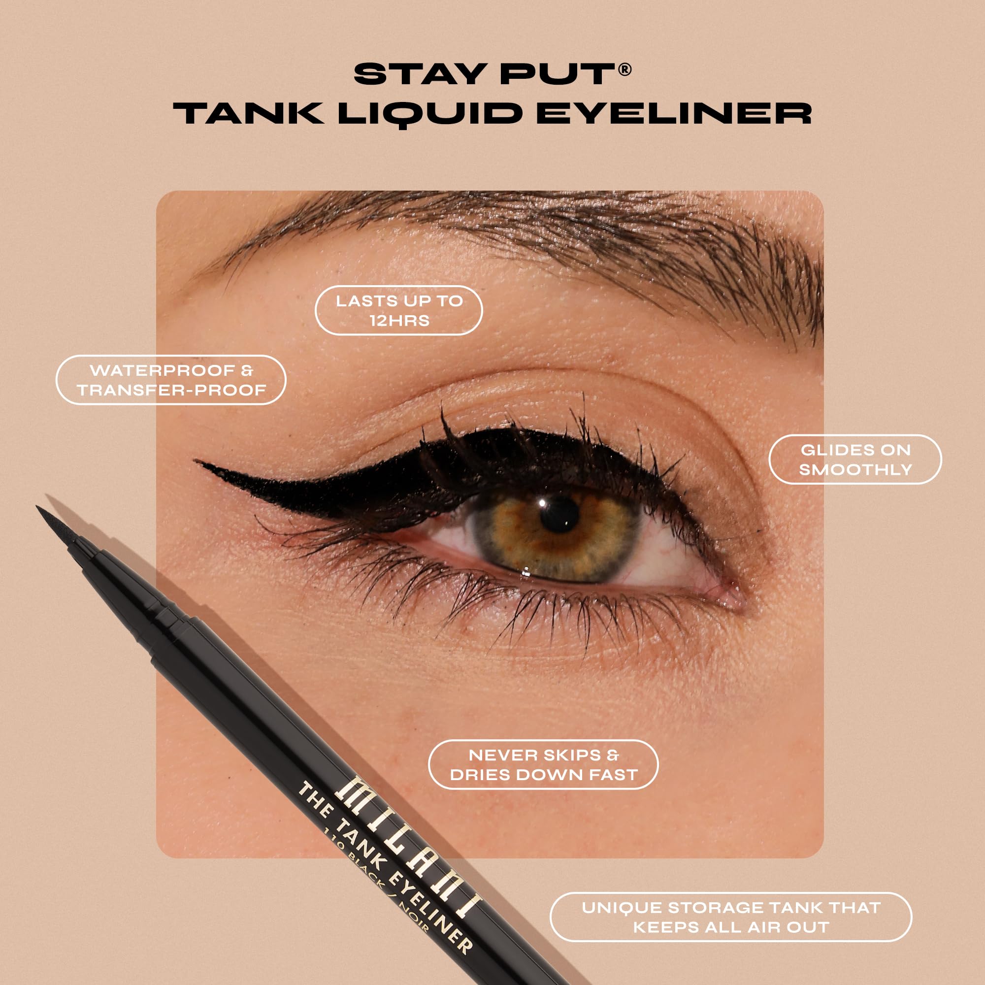 Milani The Tank Liquid Eyeliner - No-Skip Waterproof Brown 120 | Long-Lasting & Smudge-Proof