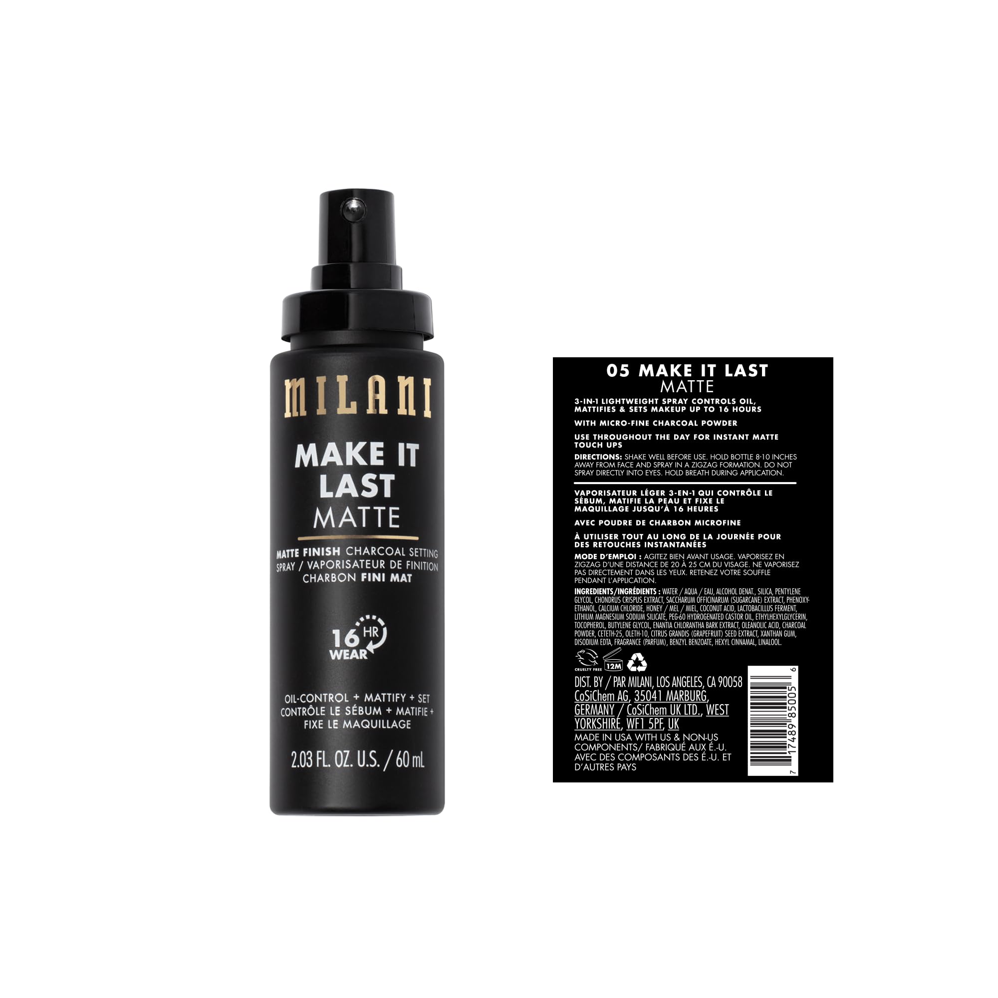 Milani Make It Last Matte Setting Spray + Primer — Charcoal, Oil-Absorbing, 16-Hour Matte Finish (2 Pack)