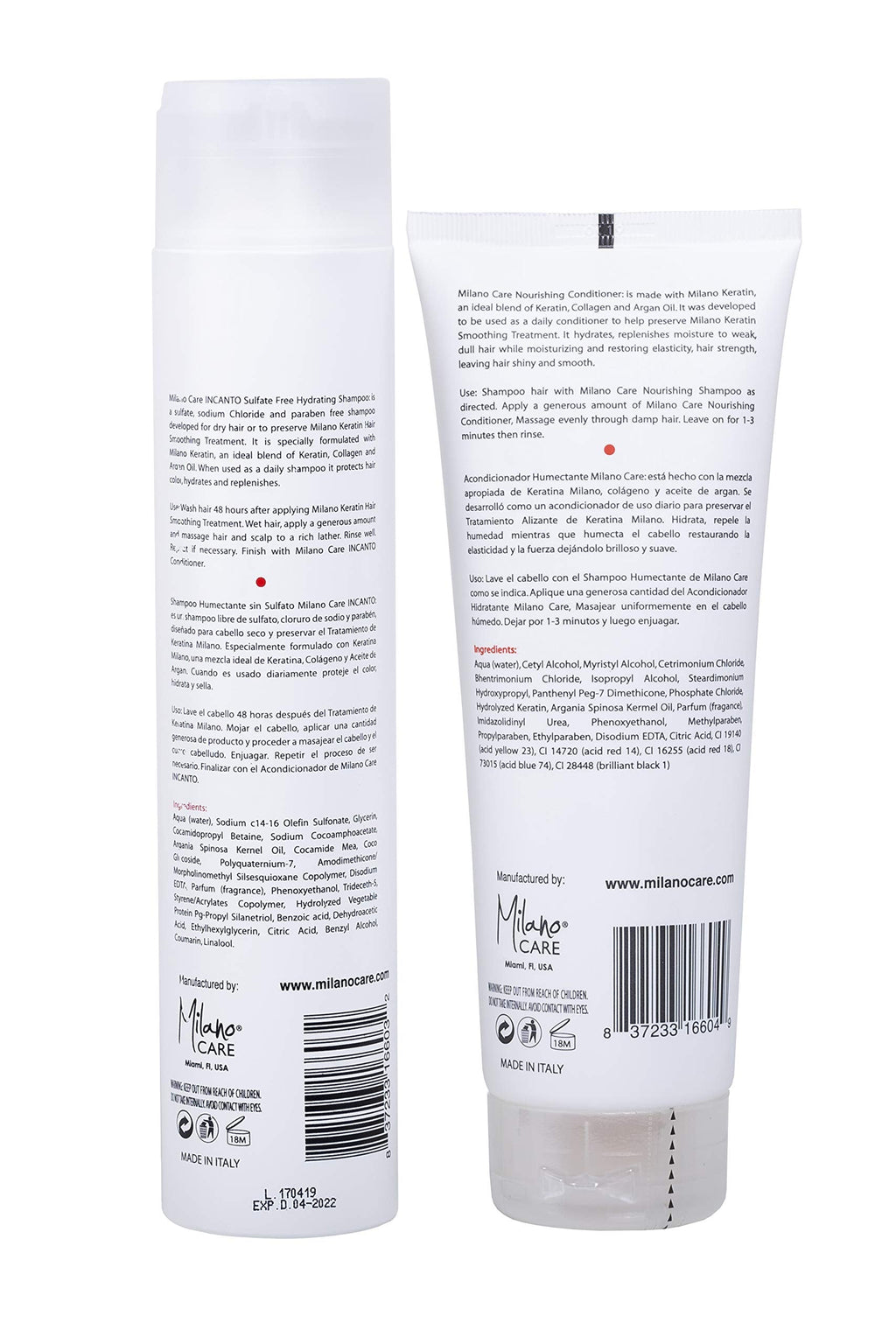 Milano Care Keratin Nourishing Shampoo & Conditioner Set | Hair Care