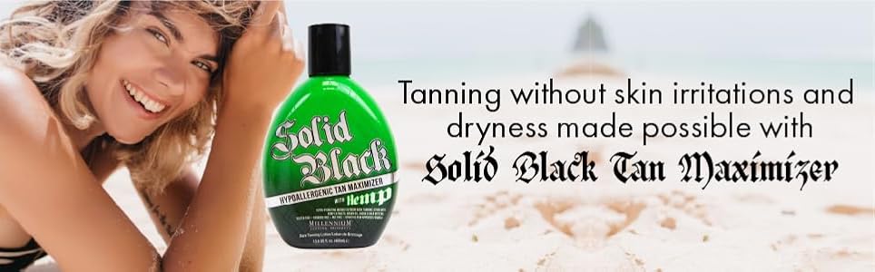 Millennium Tanning Solid Black Hypoallergenic Tan Maximizer with Hemp – Indoor/Outdoor Dark Lotion 13 oz