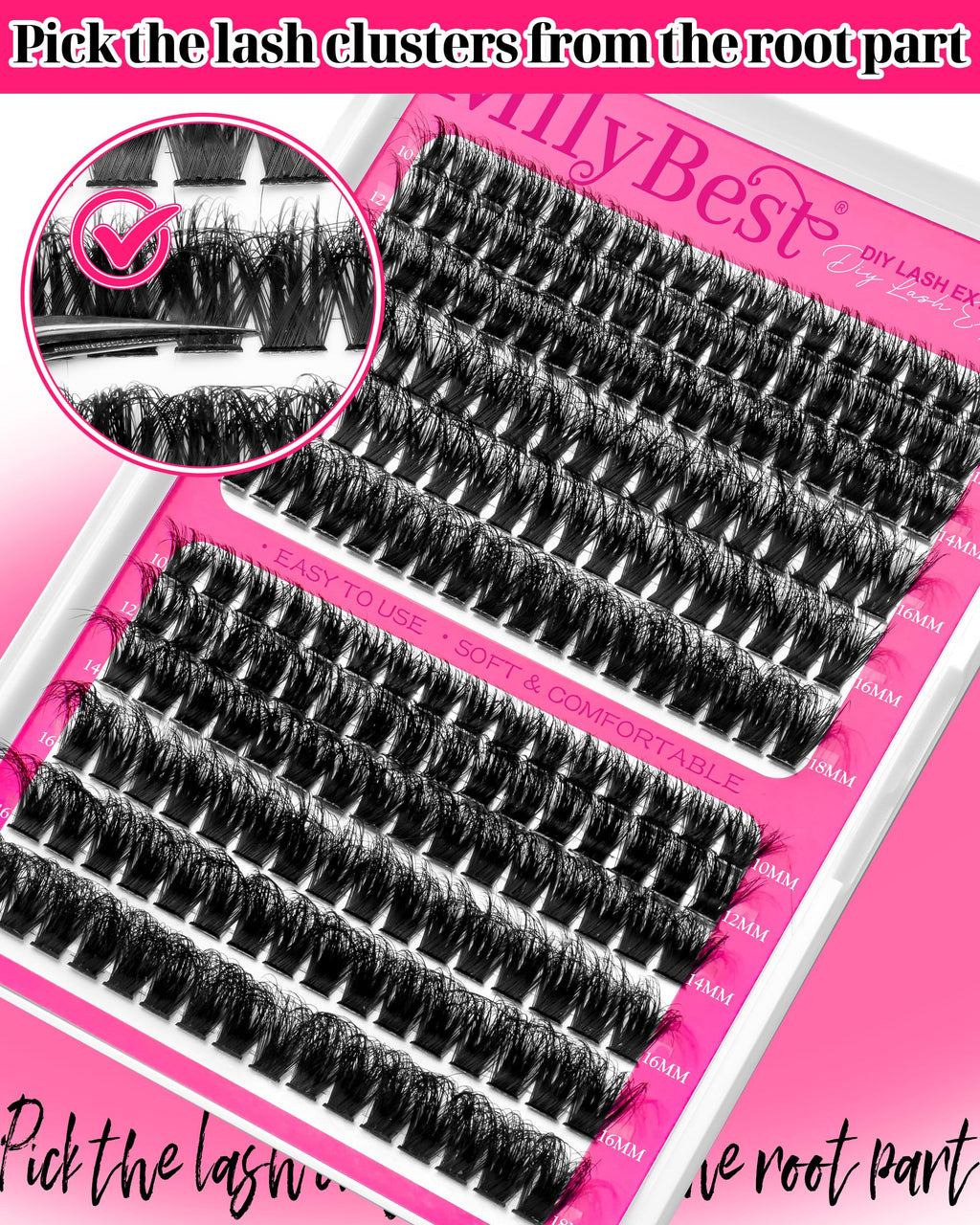 MilyBest 4 Styles Lash Clusters Kit – 864 Pcs Eyelash Extensions, D Curl DIY Lash Kit