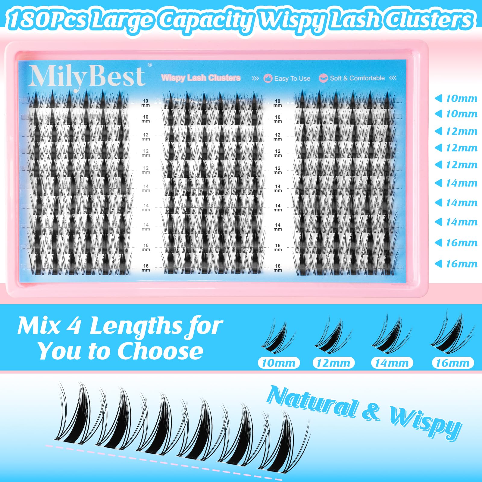 MilyBest Fairy Lash Clusters Kit – DIY 180 Pcs Lash Extensions 10–16mm with Bond & Seal