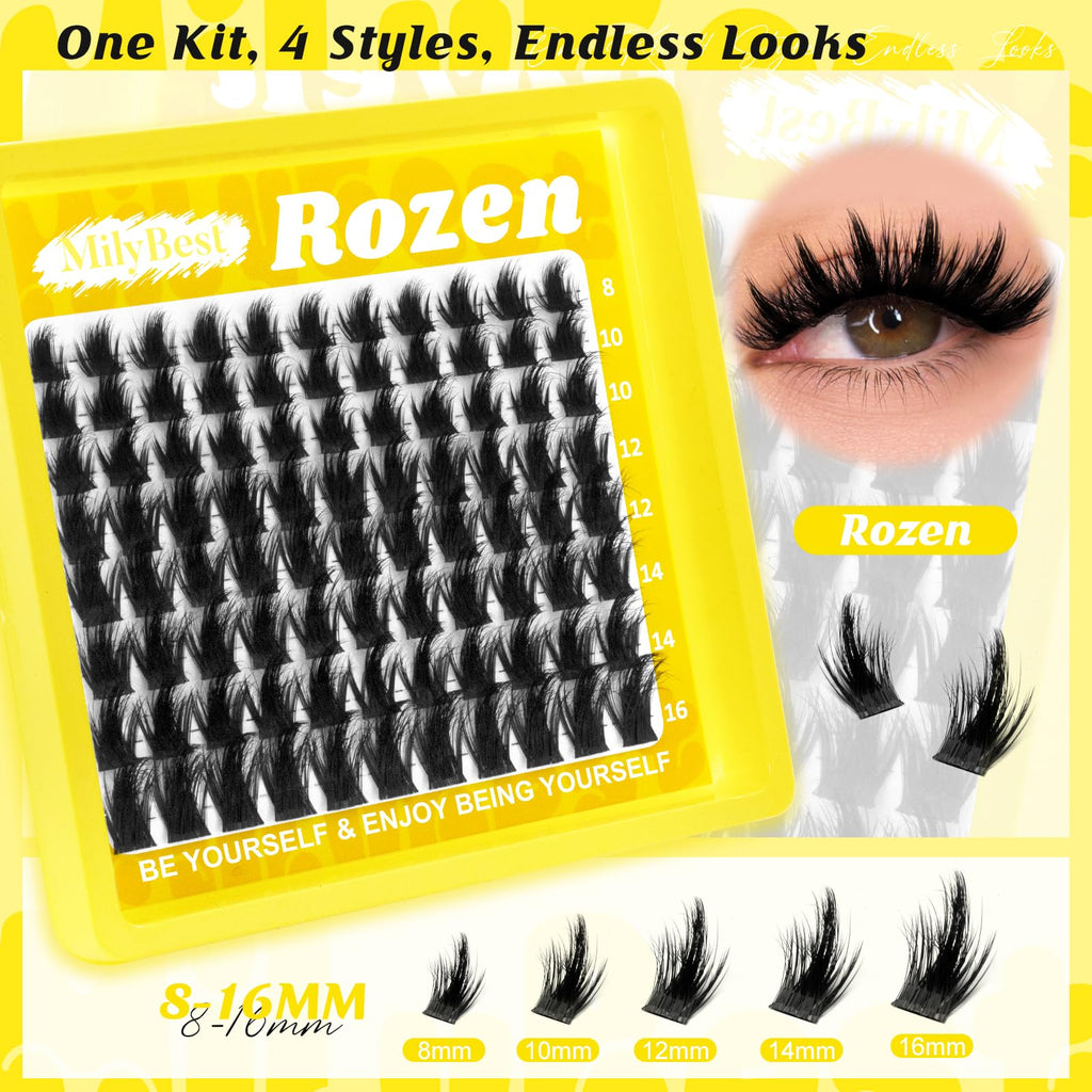 MilyBest 4 Styles Lash Clusters Kit – Silk, Rozen, Fable, Mist with Bond & Seal