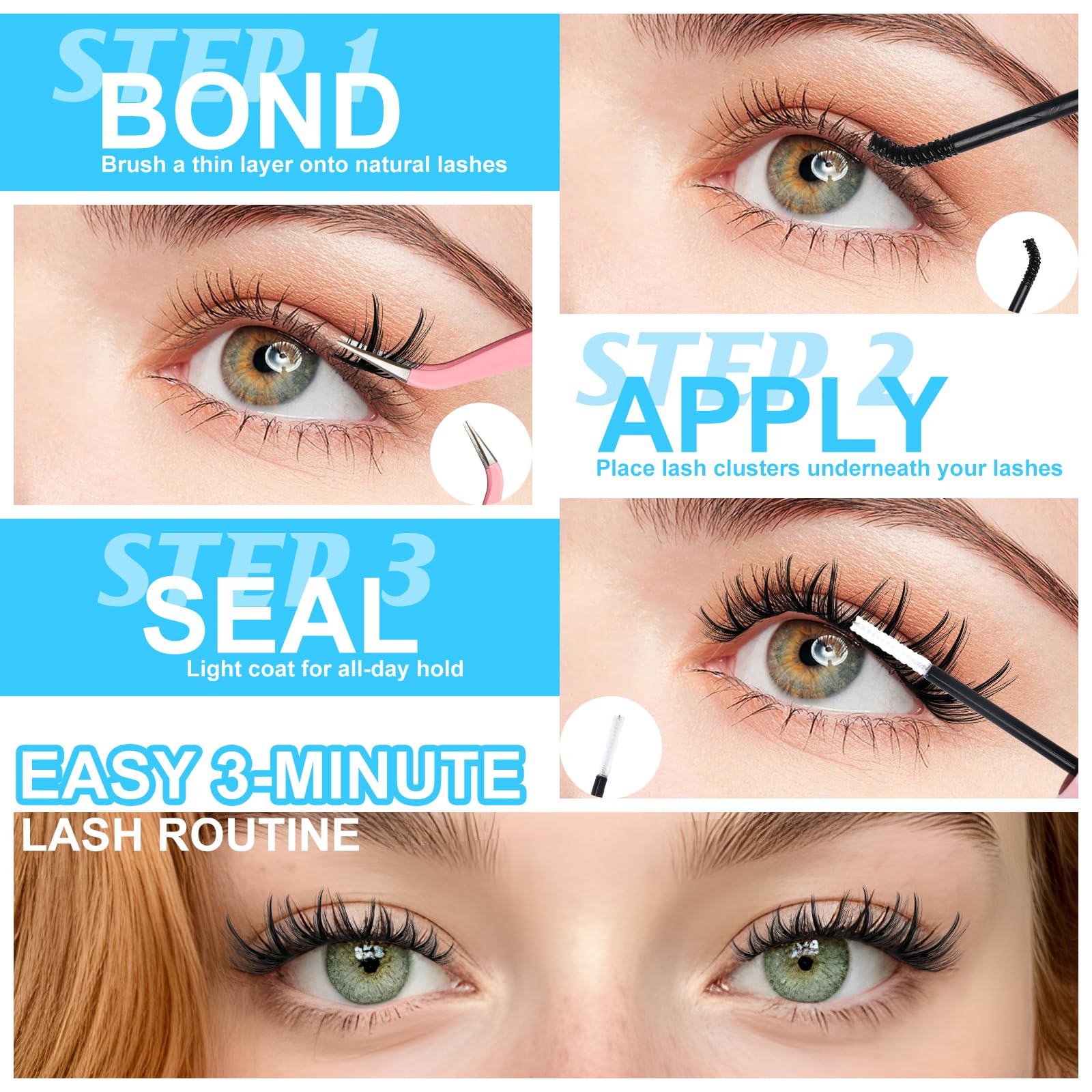 MilyBest Lash Clusters Kit – Wispy DIY Lash Extensions, 180pcs CC Curl, 10-16mm