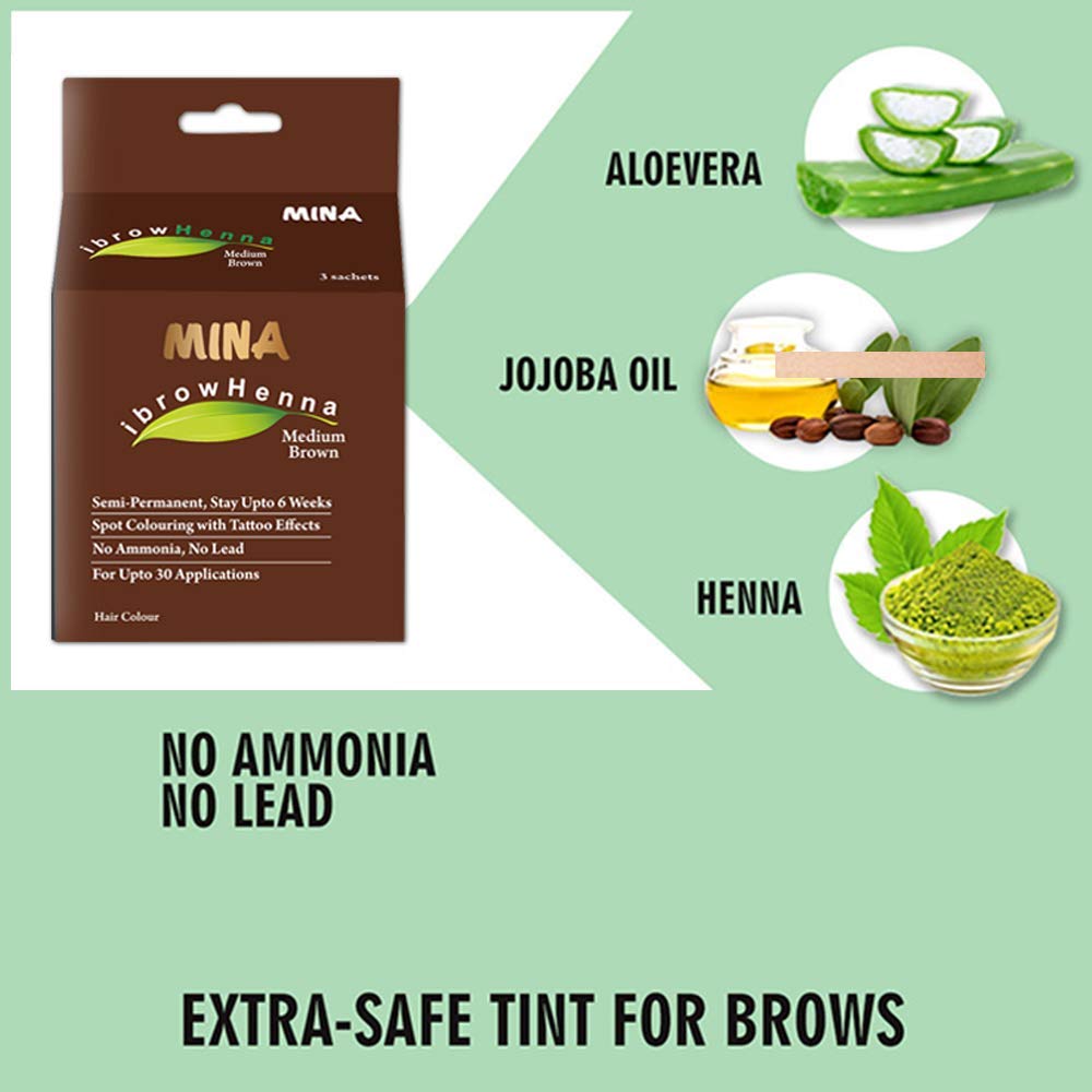 MinaiBrow Mina ibrow Hair Color – Medium Brown, Natural Cassia Tint, 100% Gray Coverage, Vegan & Cruelty-Free