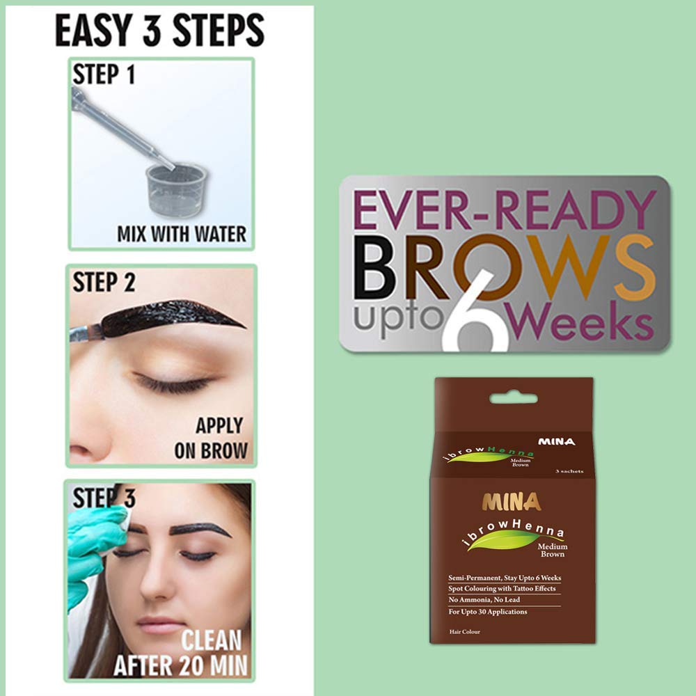 MinaiBrow Mina ibrow Hair Color – Medium Brown, Natural Cassia Tint, 100% Gray Coverage, Vegan & Cruelty-Free