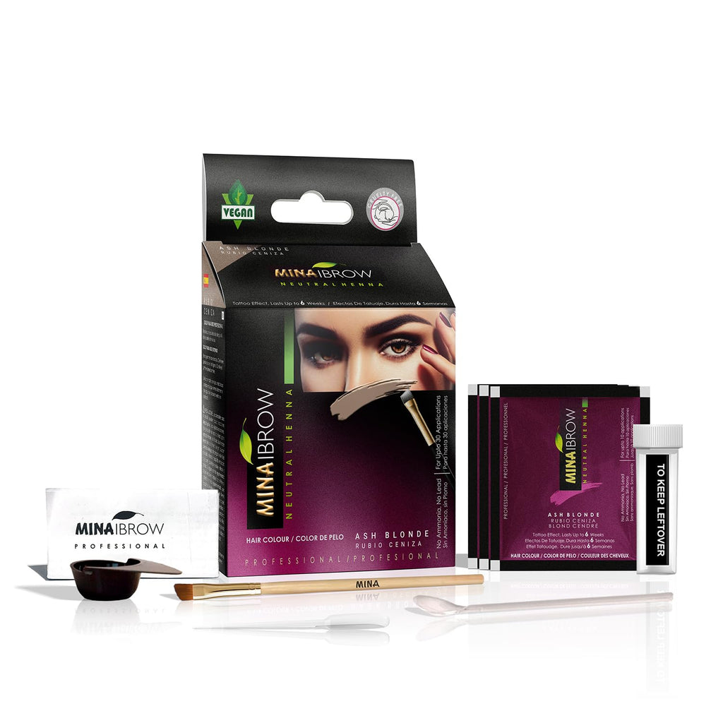 MinaiBrow iBrow Henna Color Kit — No Ammonia, Vegan, Up to 30 Applications (Ash Blond)
