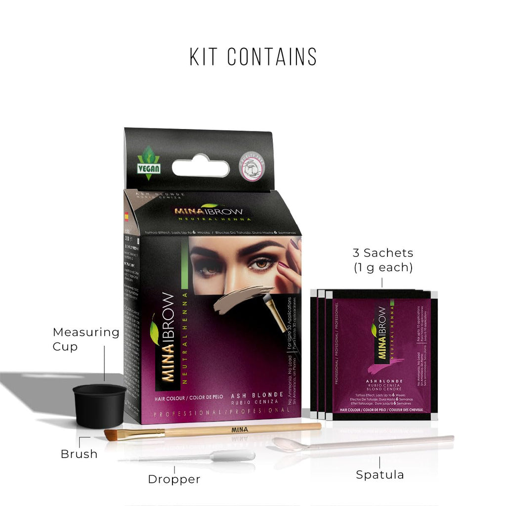 MinaiBrow iBrow Henna Color Kit — No Ammonia, Vegan, Up to 30 Applications (Ash Blond)