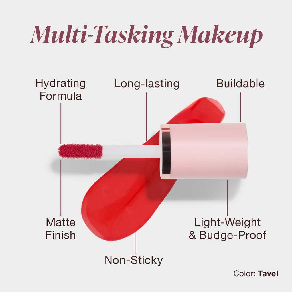 Mineral Fusion 2-in-1 Lip & Cheek Stain Tavel - Vibrant Coral Hydrating Matte Color