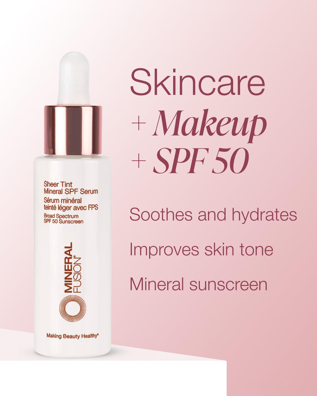 Mineral Fusion Sheer Tint SPF Face Serum (Medium) – SPF 50 Mineral Sunscreen, Sheer Coverage & Dewy Glow