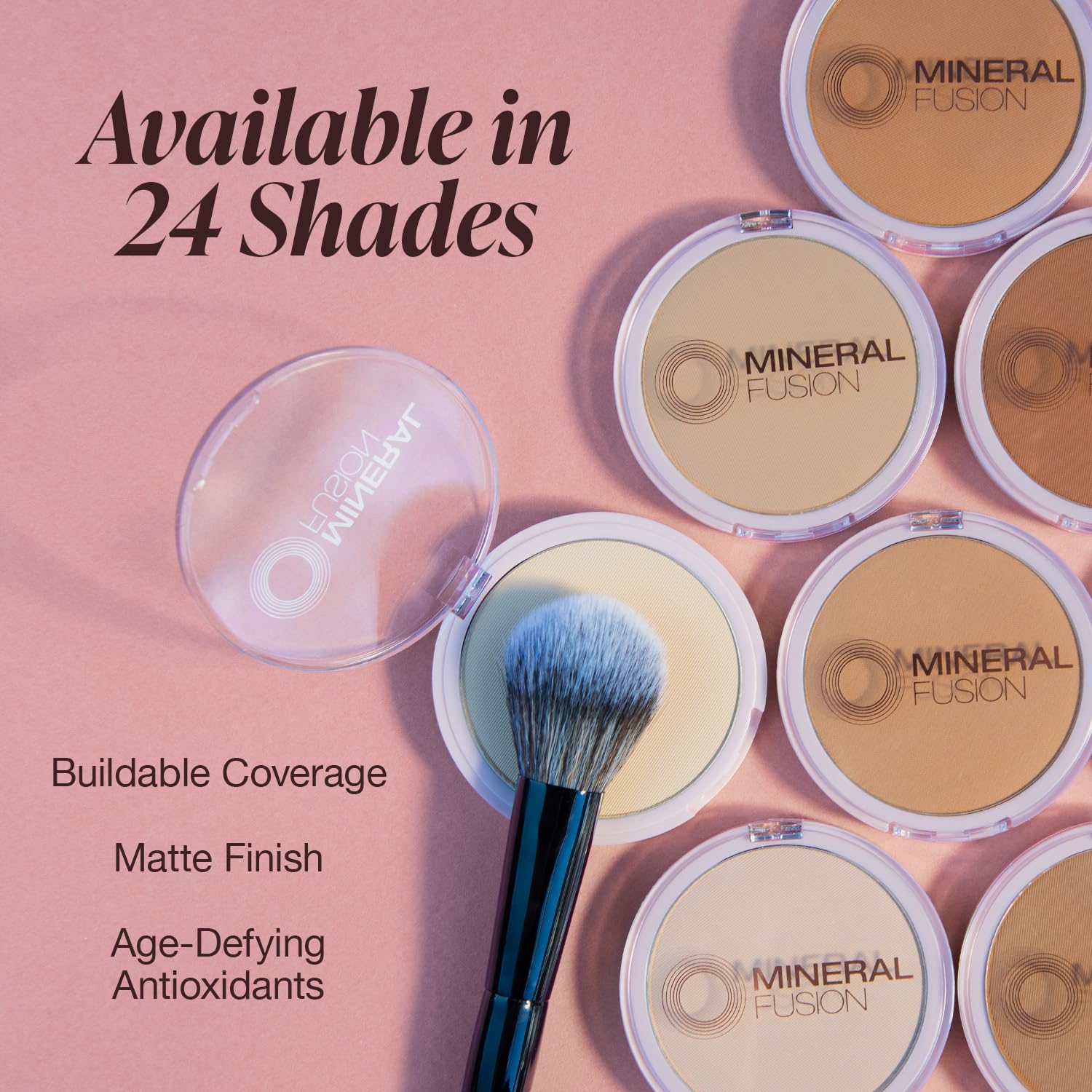 Mineral Fusion Pressed Powder Foundation Deep 2 – Tan with Golden Undertones, Matte Finish