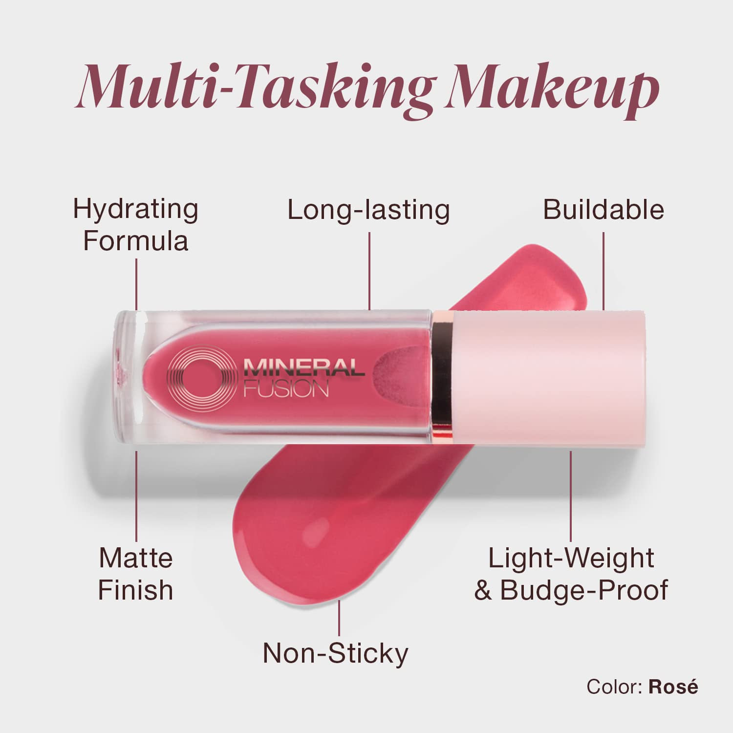 Mineral Fusion 2-in-1 Lip & Cheek Stain Rose – Hydrating Matte Color (0.10 oz)