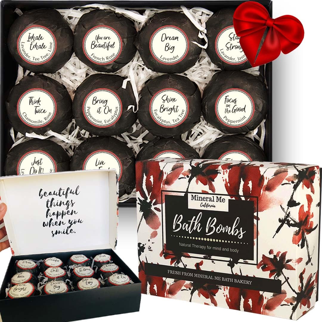 Mineral Me California Bath Bombs for Women – 12 Natural & Organic with Essential Oils & Shea Butter