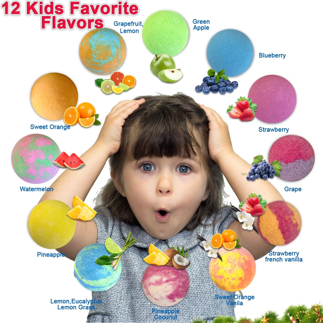 Mineral Me California Christmas Bath Bombs for Kids – 12 Day Advent Calendar Gift Set