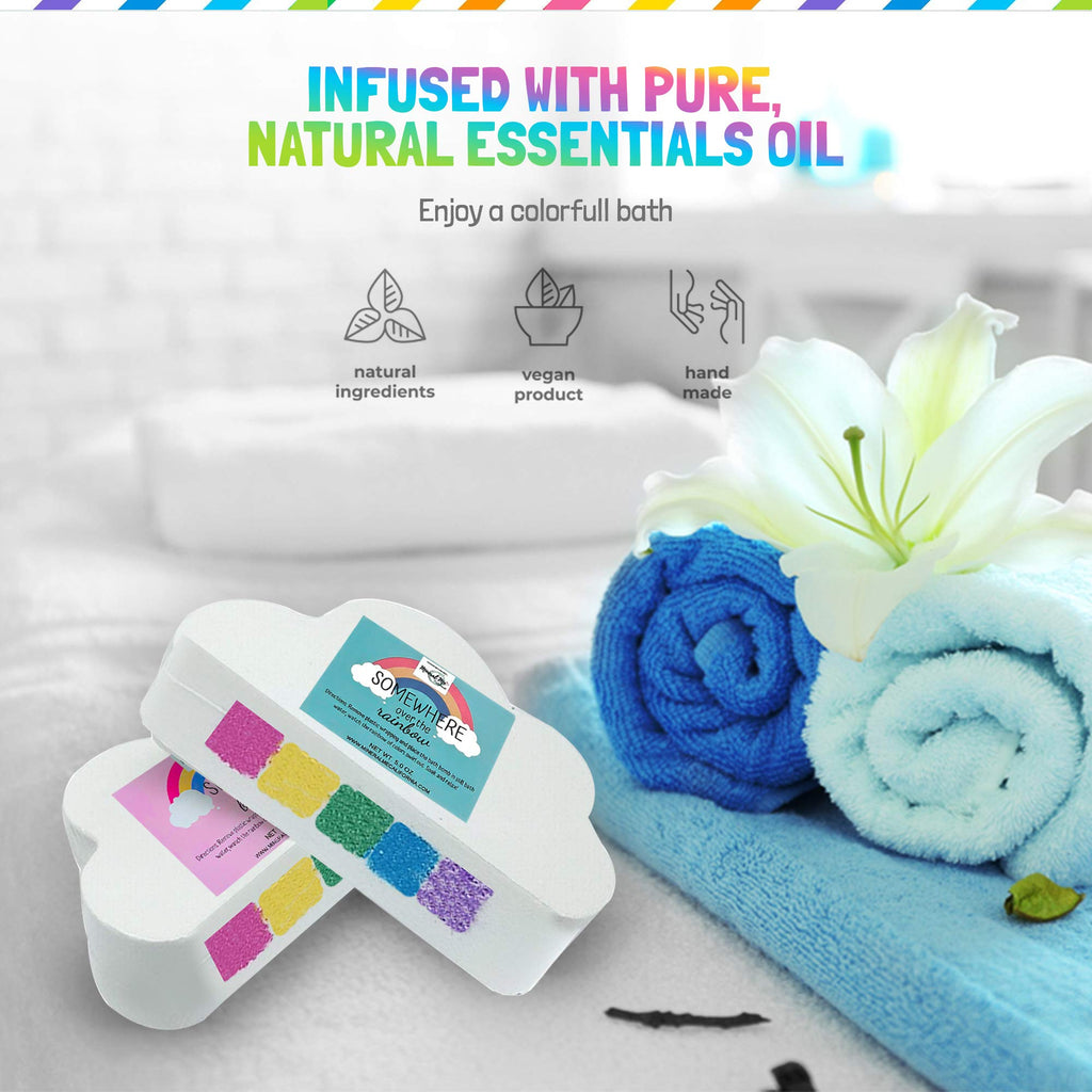 Mineral Me California Bath Bombs for Kids – All Natural Rainbow Cloud Bath Bombs with Organic Shea & Moisturizing Bubbles