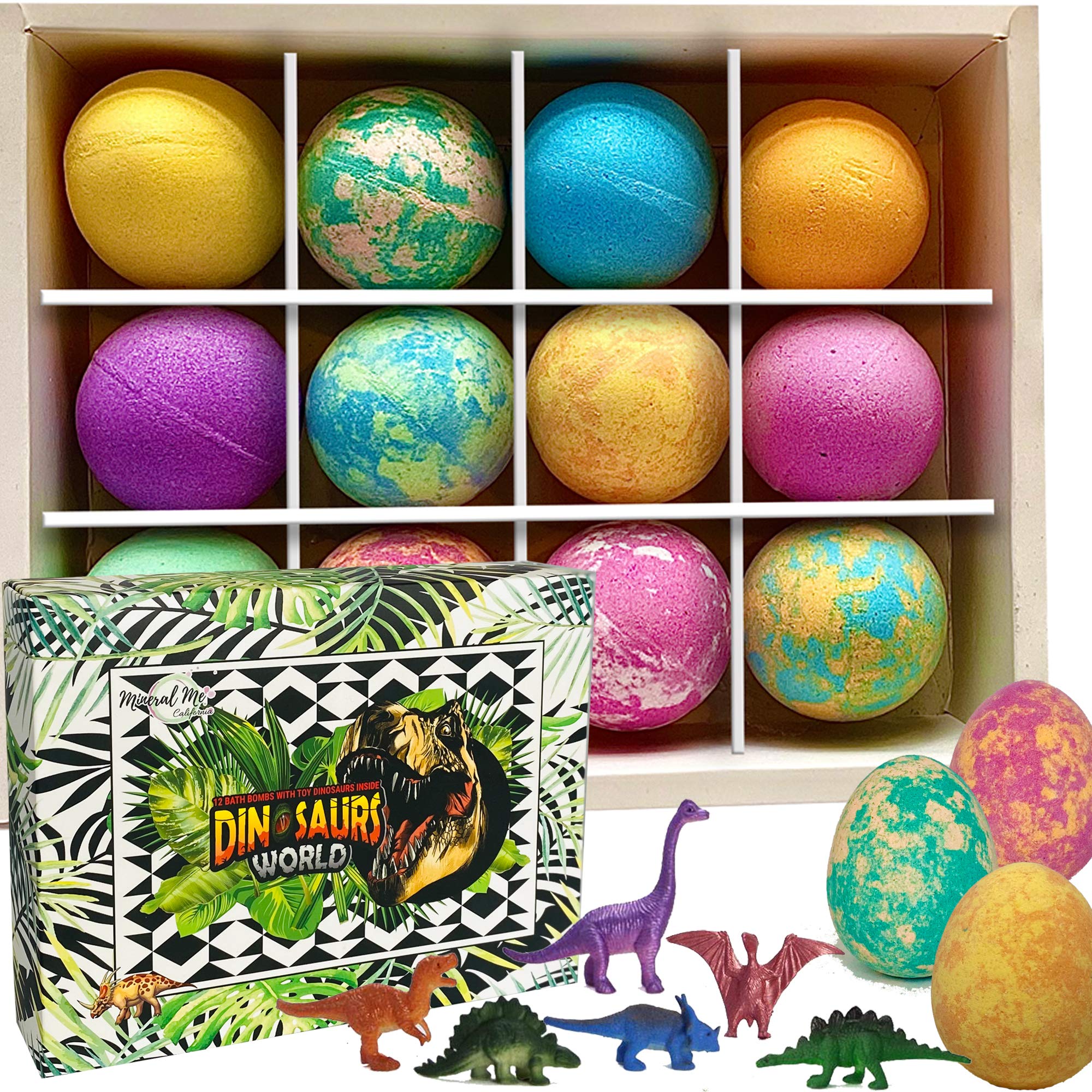 Mineral Me California | 12 Dinosaur Bath Bombs with Toys – Organic Kids Bubble Bath Fizzies