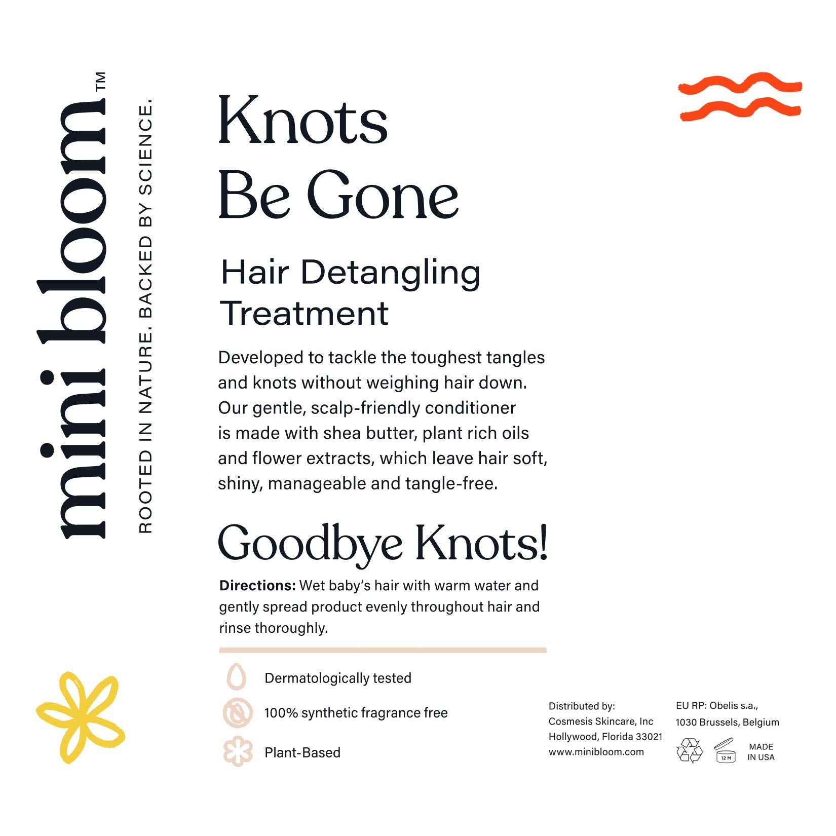 Mini Bloom Knots Be Gone Detangling Conditioner Treatment | Baby & Kid Safe, Shea Butter & Plant Oils | 16.6oz