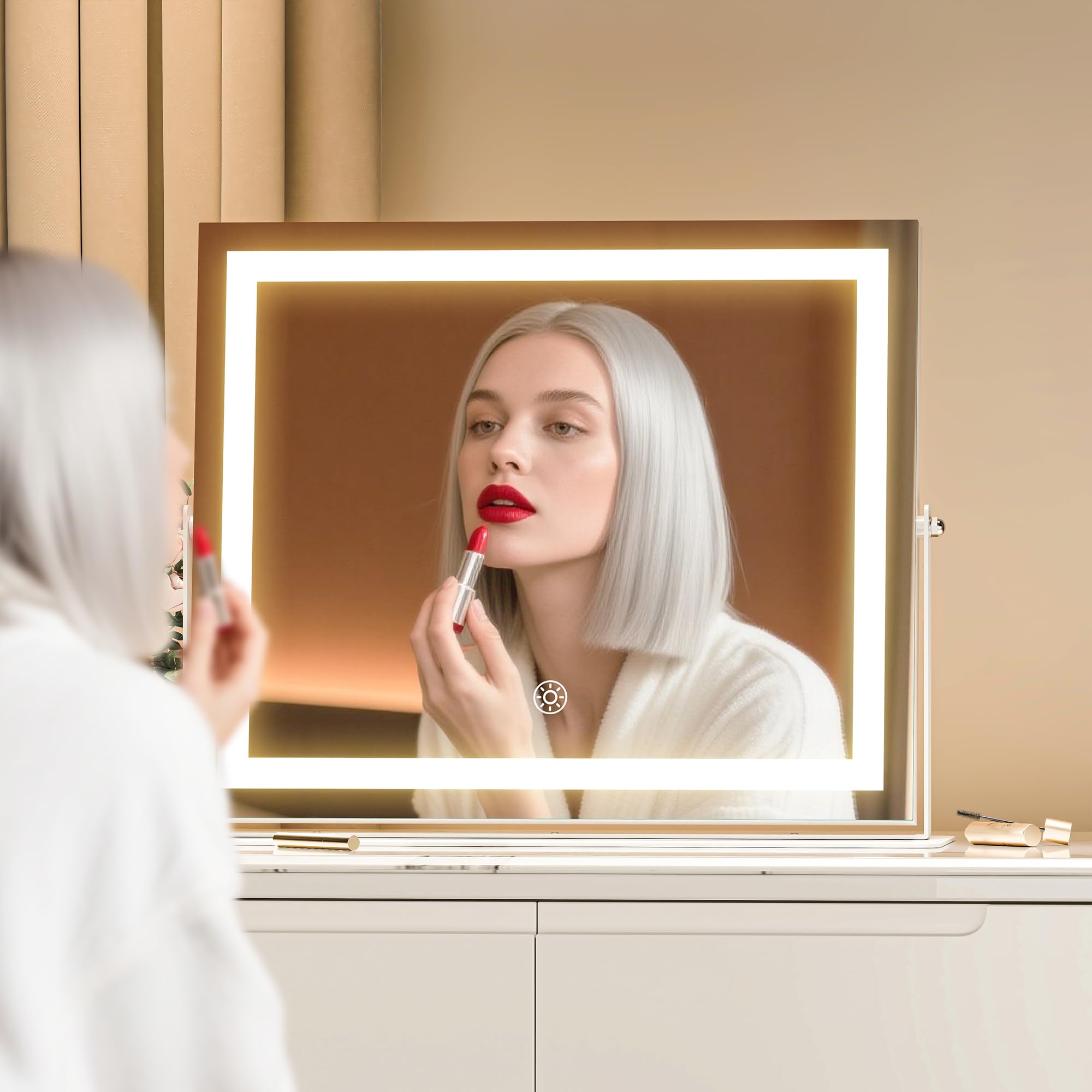 MINISO Vanity Mirror with Lights – 13.8 x 11.4 in LED Makeup Mirror, 3 Color Modes, 10x Magnification, 360° Rotation