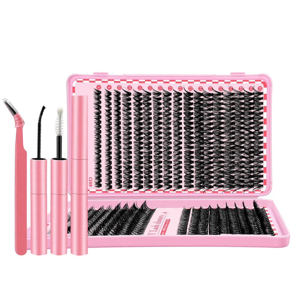 MINNNANOTOKU Lash Extension Kit DIY – 640pcs Lash Clusters, Bond & Seal, Tweezers, 10-16mm