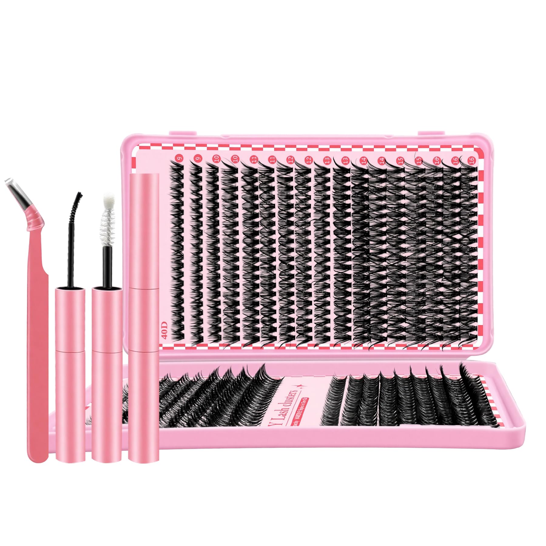 MINNNANOTOKU Lash Extension Kit DIY – 640pcs Lash Clusters, Bond & Seal, Tweezers, 10-16mm