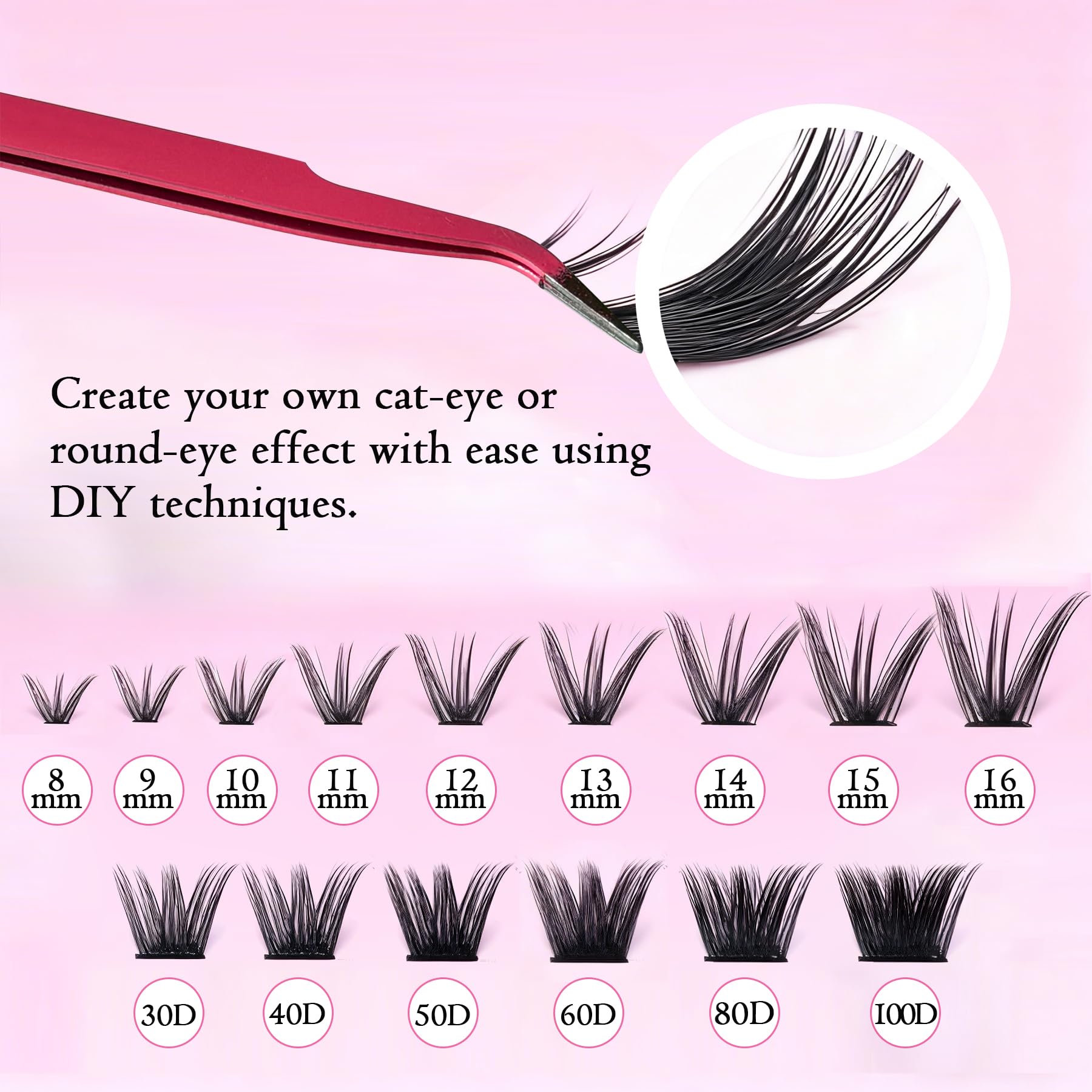 MINNNANOTOKU Lash Extension Kit DIY – 640pcs Lash Clusters, Bond & Seal, Tweezers, 10-16mm