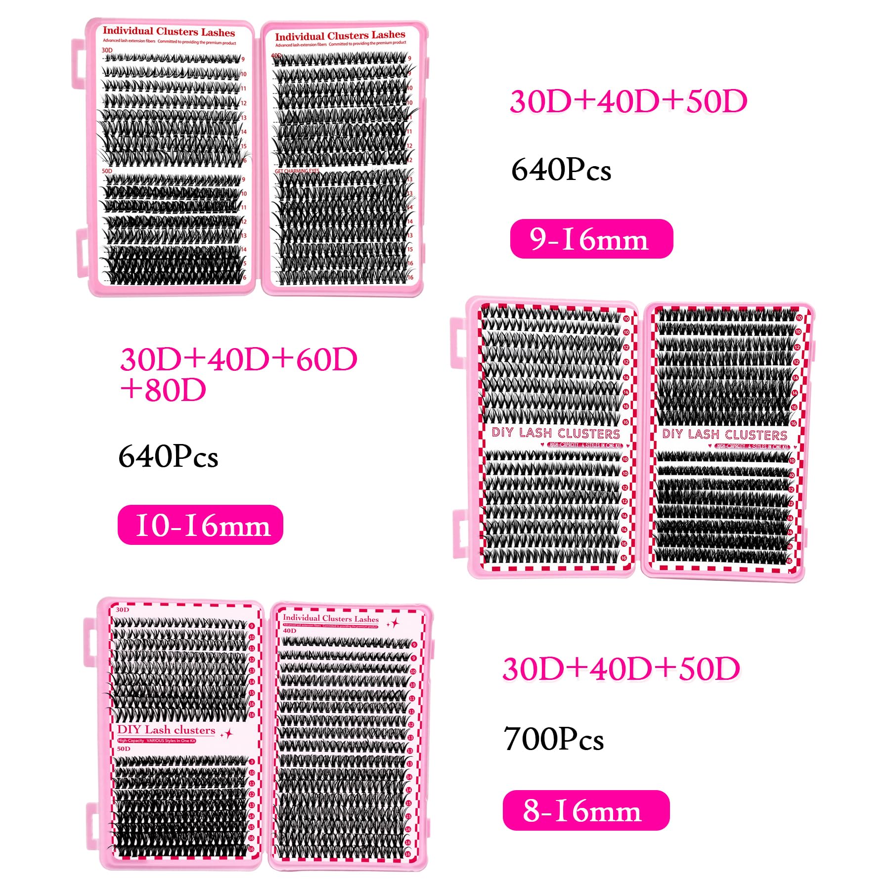 MINNNANOTOKU Lash Extension Kit DIY – 640pcs Lash Clusters, Bond & Seal, Tweezers, 10-16mm