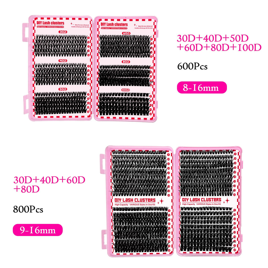 MINNNANOTOKU Lash Extension Kit DIY – 640pcs Lash Clusters, Bond & Seal, Tweezers, 10-16mm
