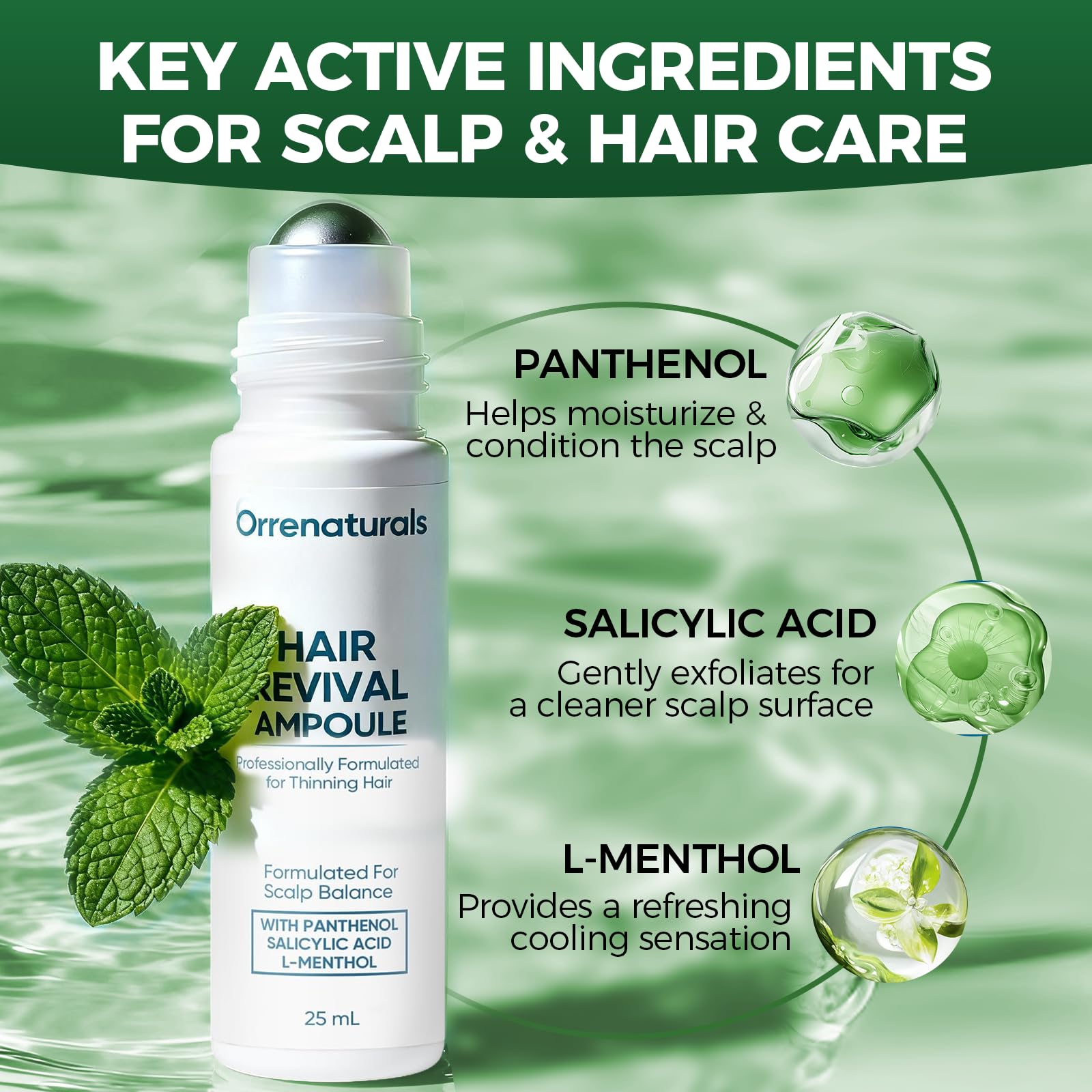 Minyang Orrenaturals Hair Revival Ampoule – Hair Growth Serum Roll-On for Fuller, Thicker Hair