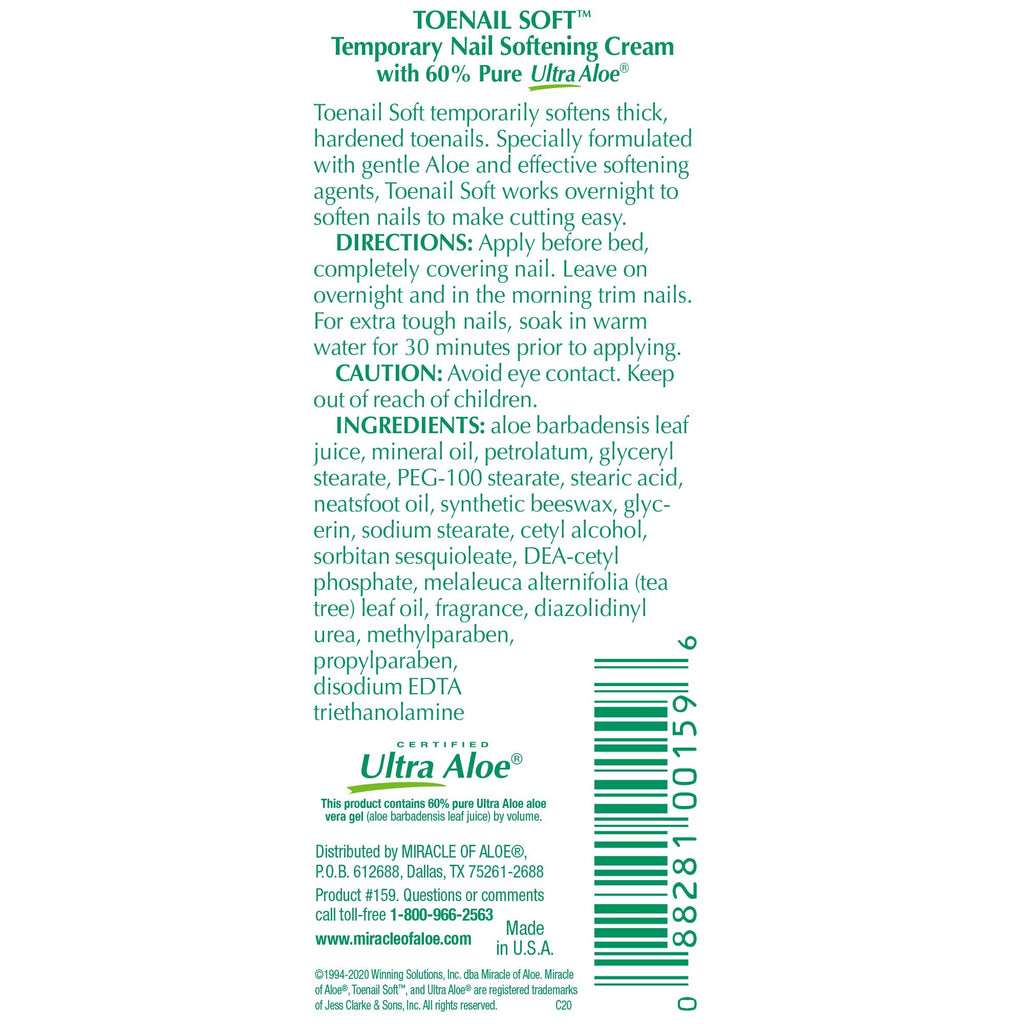 Miracle of Aloe Toenail Softener Cream – Fast-Acting, Non-Greasy, Safe for All Ages