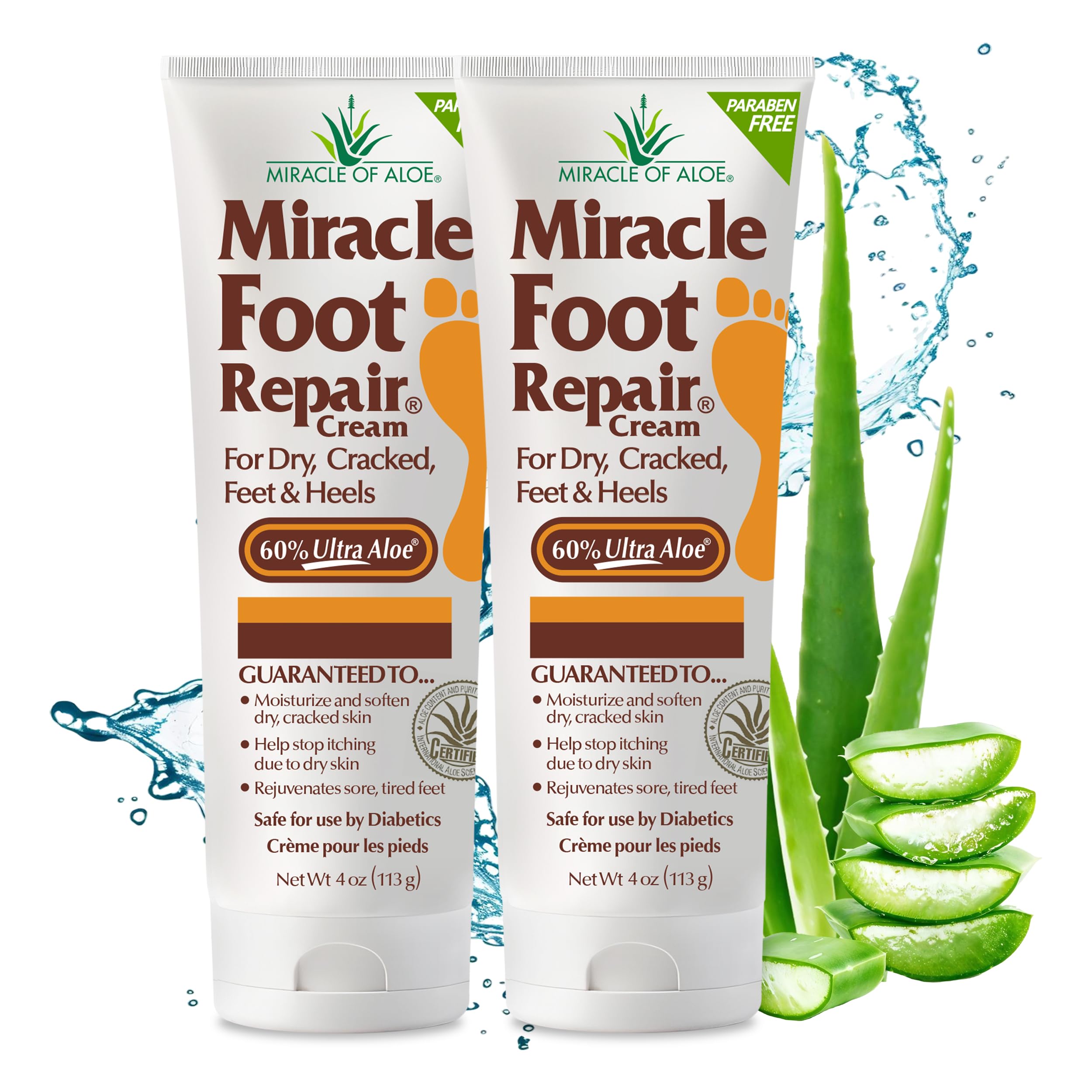 Miracle Foot Repair Cream – 60% Ultra Aloe, Diabetic-Safe, 2-Pack