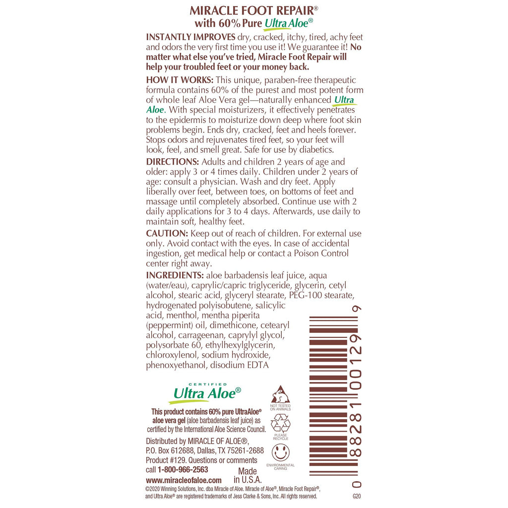 Miracle of Aloe Hand Repair 8 oz & Foot Repair 1 oz – Fast-Absorbing Moisturizing Duo