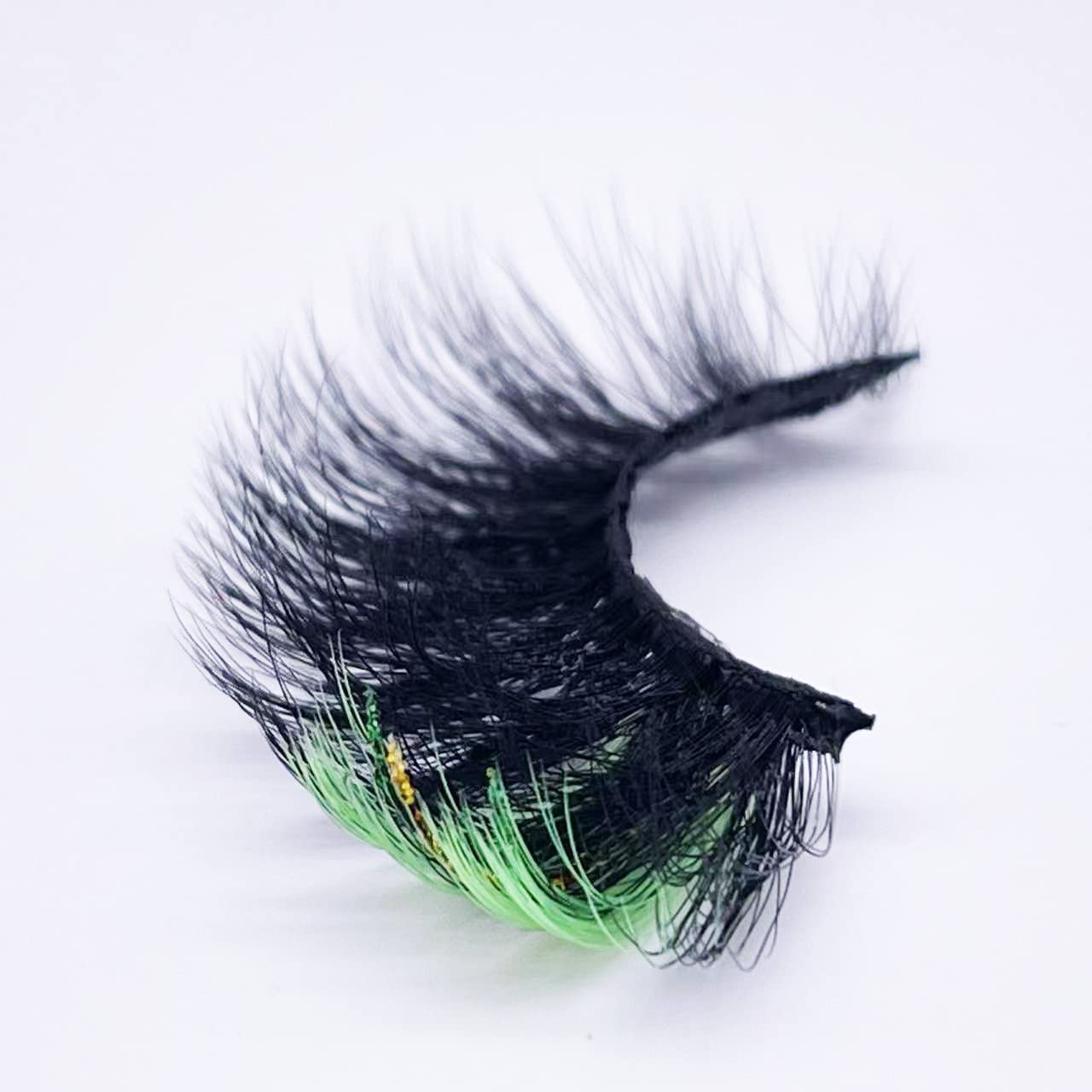 Miss Kiss Black Eyelashes with Green Glitter End | Faux Mink Lash Strip for Festival & Party