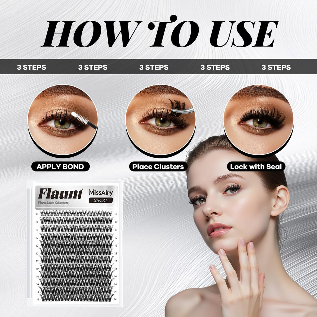 MissAiry Flaunt Lash Clusters Wispy 8-18mm – D-Curl Wet Look DIY Lashes