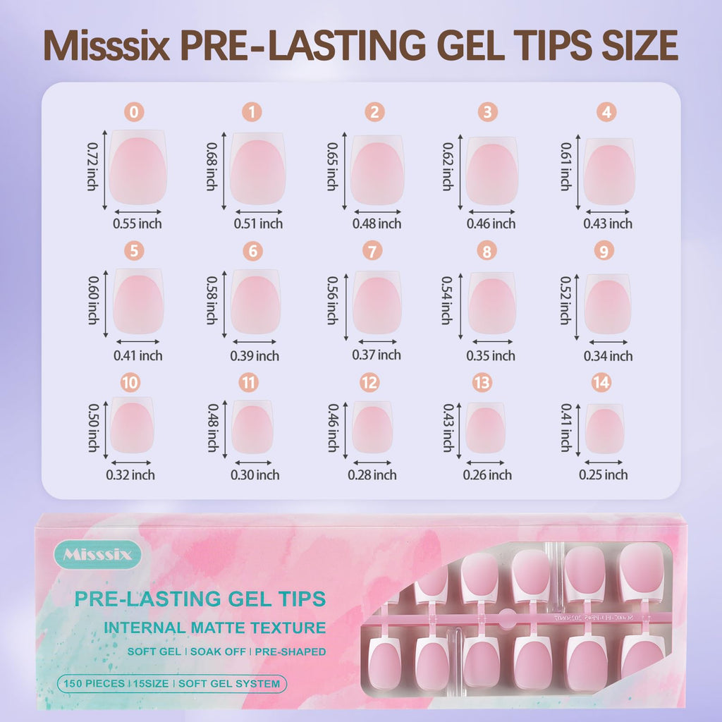 Misssix French Tip Press On Nails – 150Pcs Short Square Pink & White Gel Kit | DIY Nail Art Starter