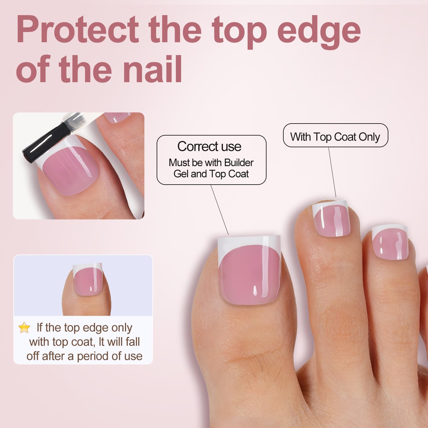Misssix French Tip Press-On Toe Nails – 300 Pcs, 15 Sizes, Soft Gel