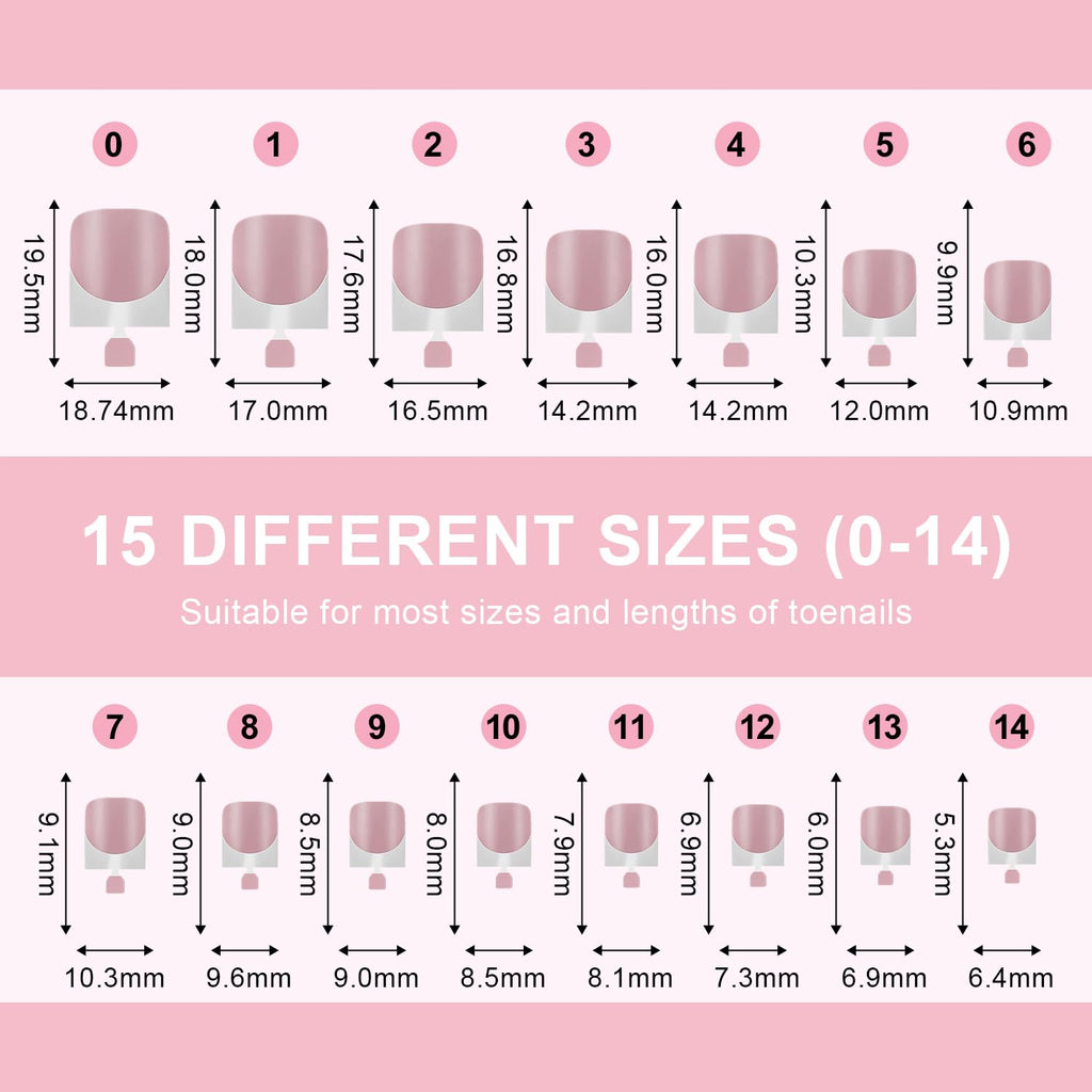 Misssix French Tip Press-On Toe Nails – 300 Pcs, 15 Sizes, Soft Gel