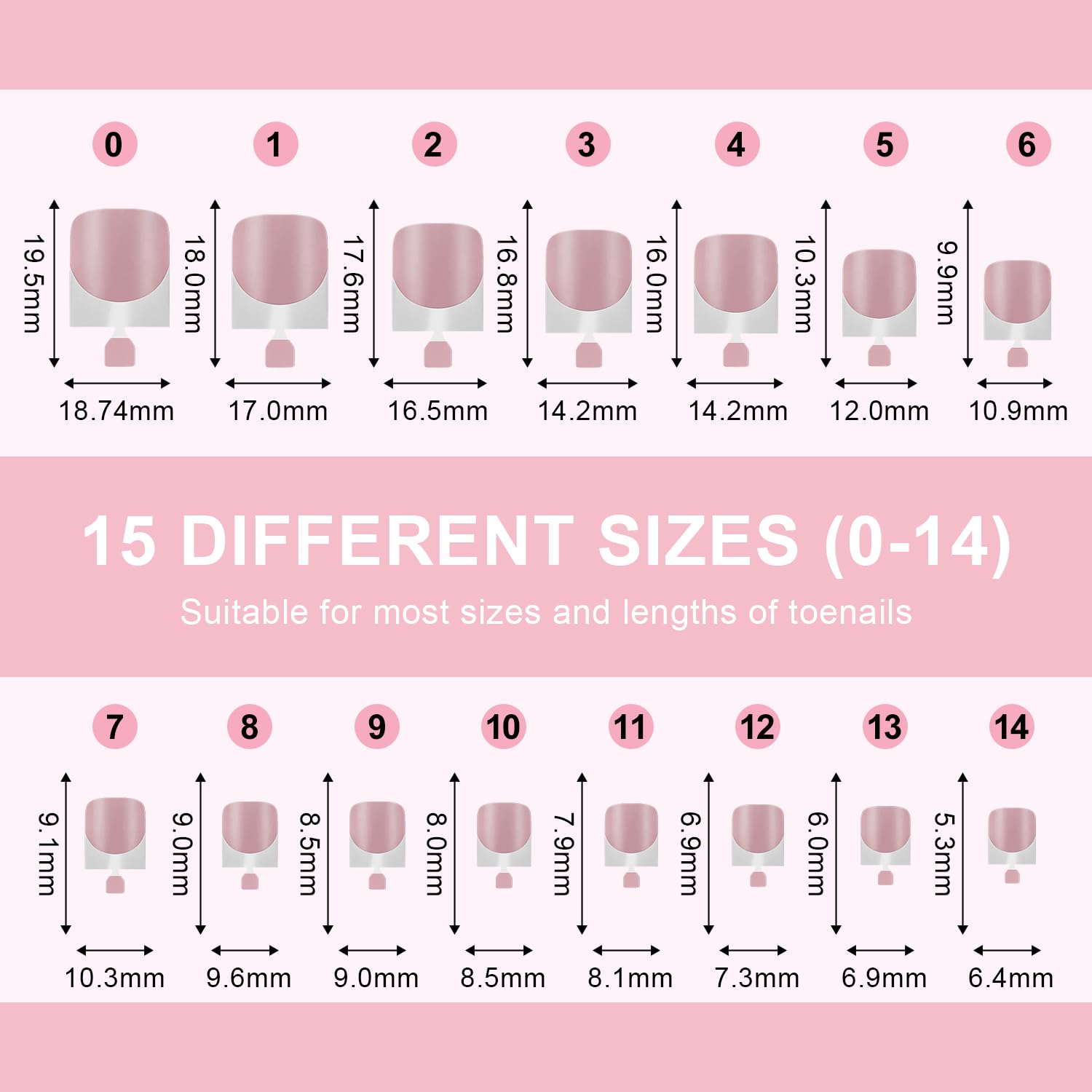 Misssix French Tip Press-On Toe Nails – 300 Pcs, 15 Sizes, Soft Gel